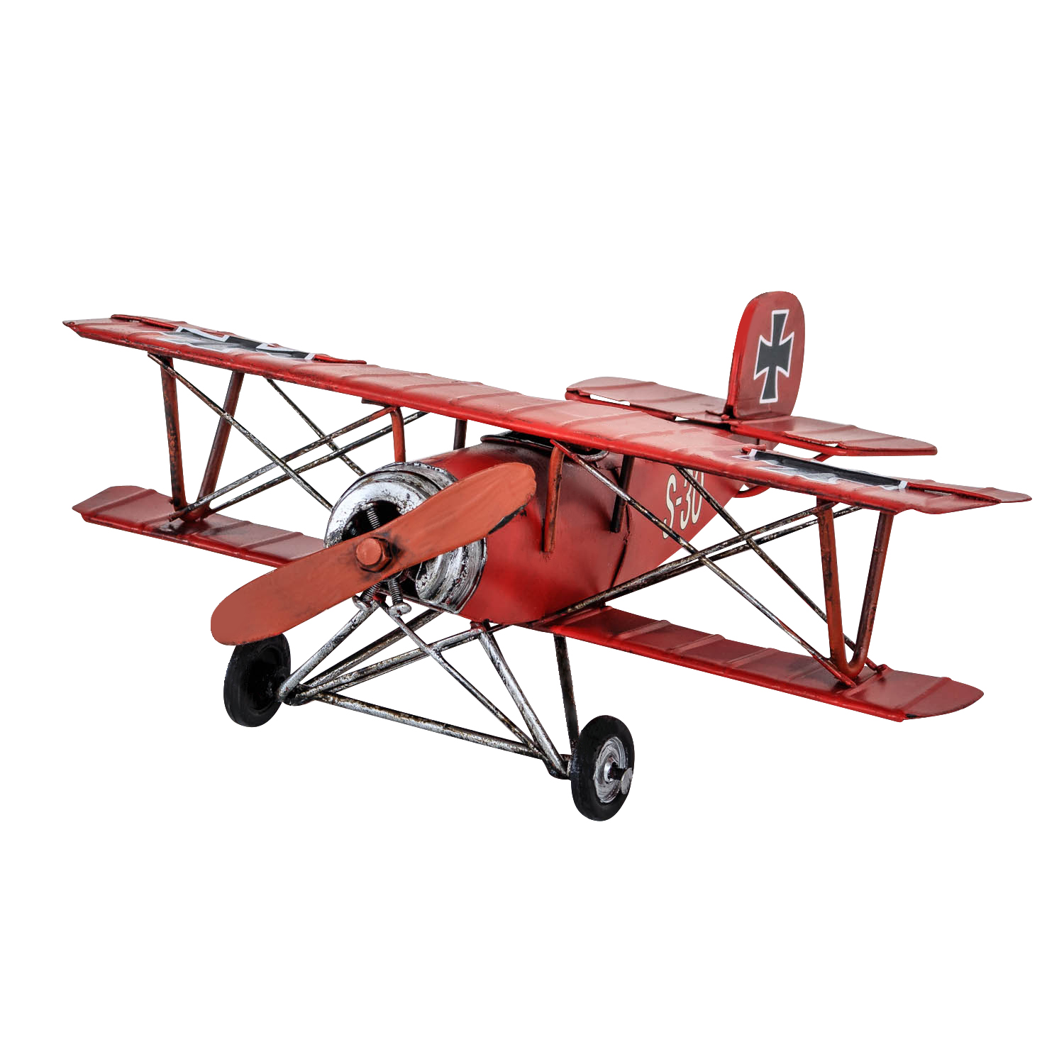 Modellflugzeug Nostalgie roter Baron Blech Metall Flugzeug Antik-Stil 25cm