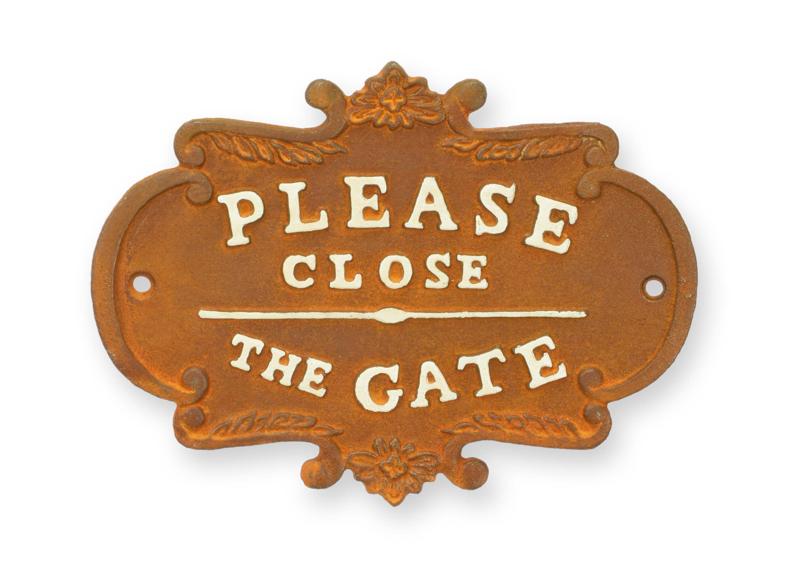 Türschild, Please Close, The Gate, Metall, ornamental