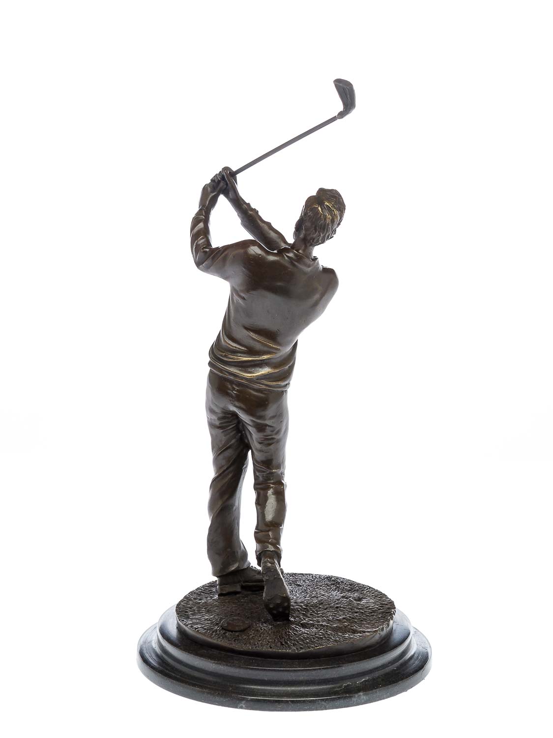 Bronzeskulptur Golf Golfspieler Bronze Golfer beim Abschlag Pokal sculpture