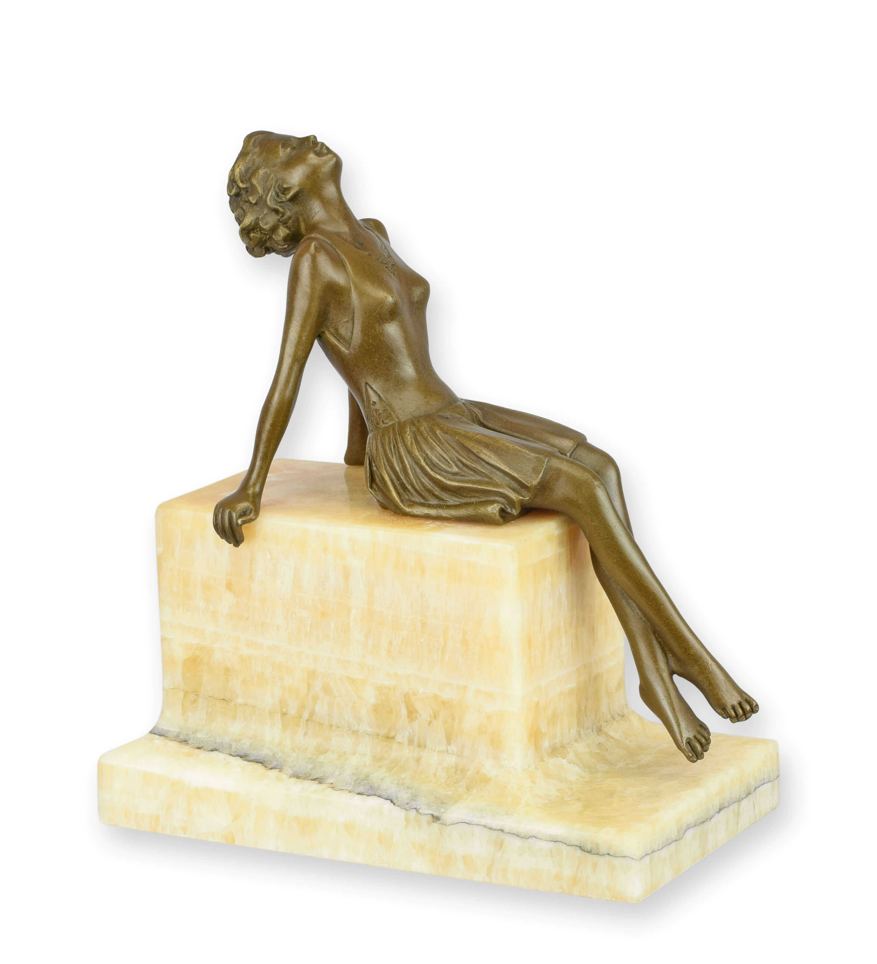 Bronzeskulptur, Sitzende Frau, Art Deco, Steinbasis, Figurine
