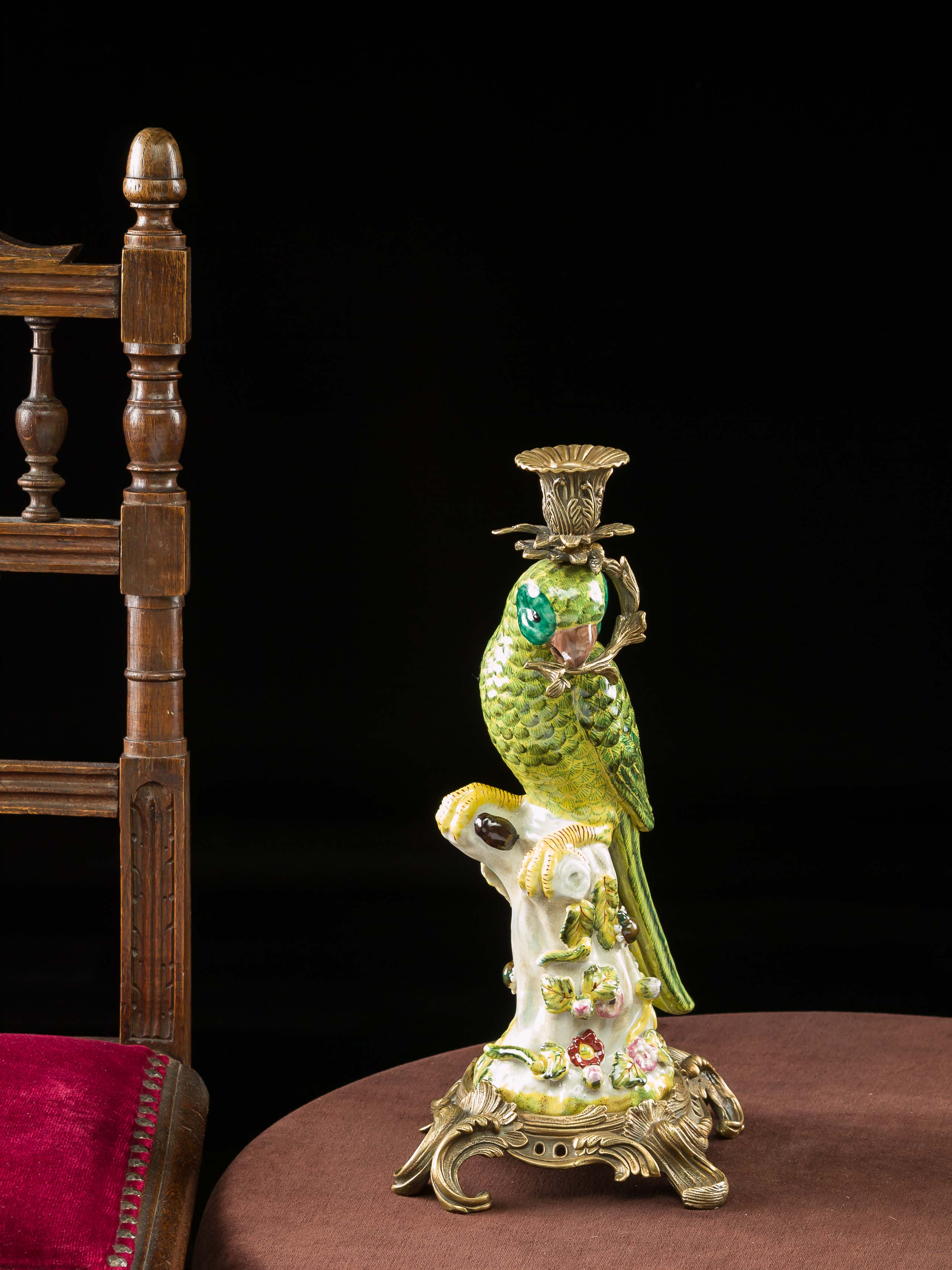 Papagei Kerzenständer Porzellan Antikstil Kerzenleuchter 37cm candlestick parrot