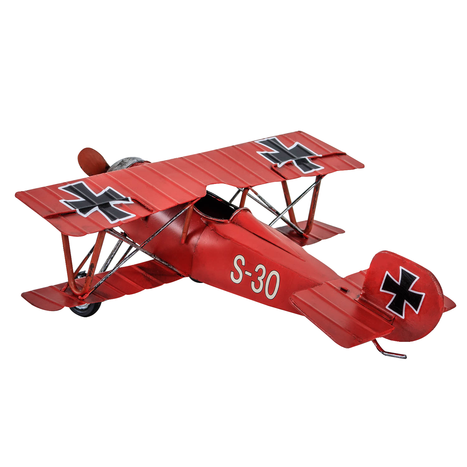 Modellflugzeug Nostalgie roter Baron Blech Metall Flugzeug Antik-Stil 25cm