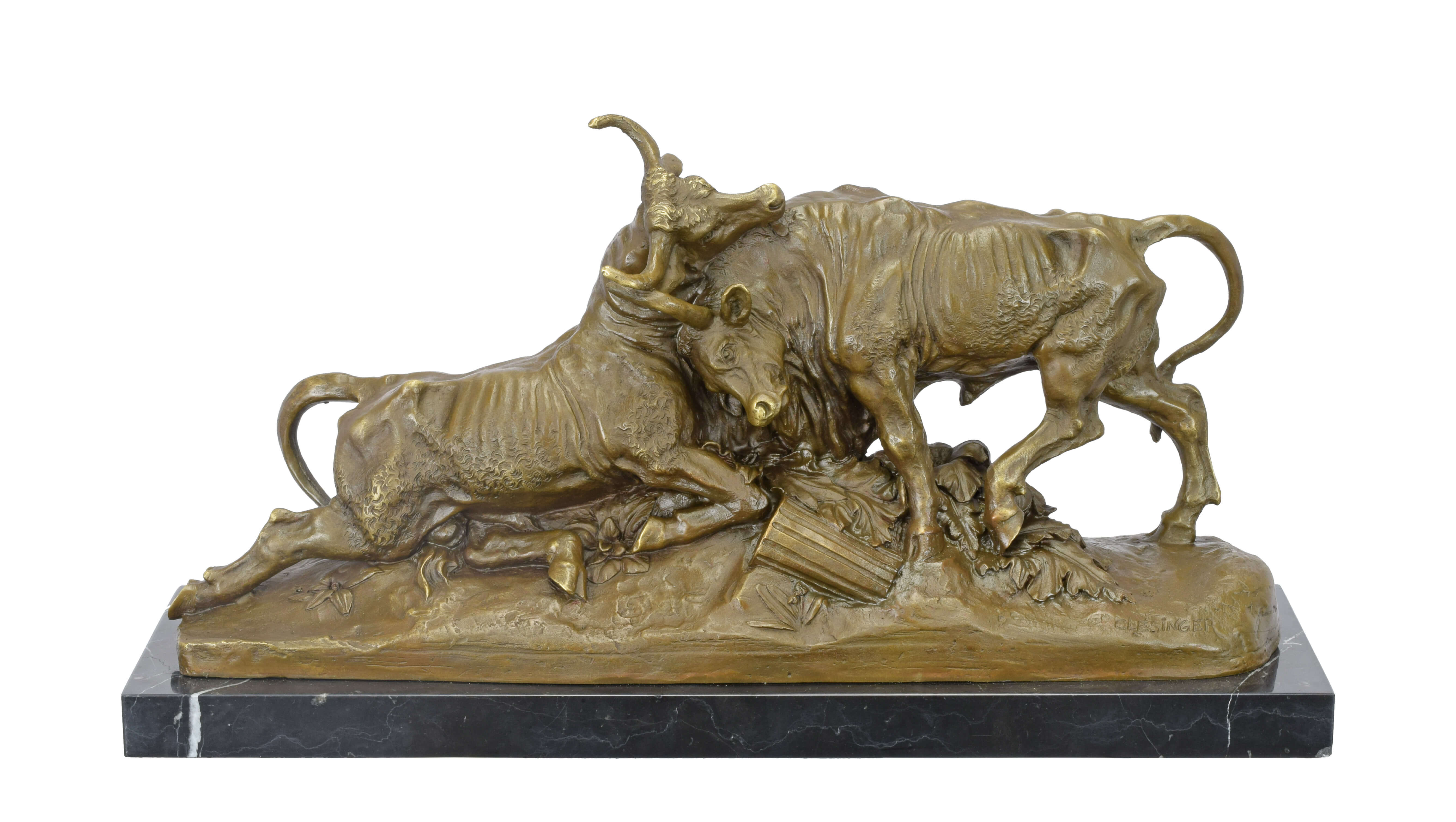 Bronze, Skulptur, Stier, Basis Marmor