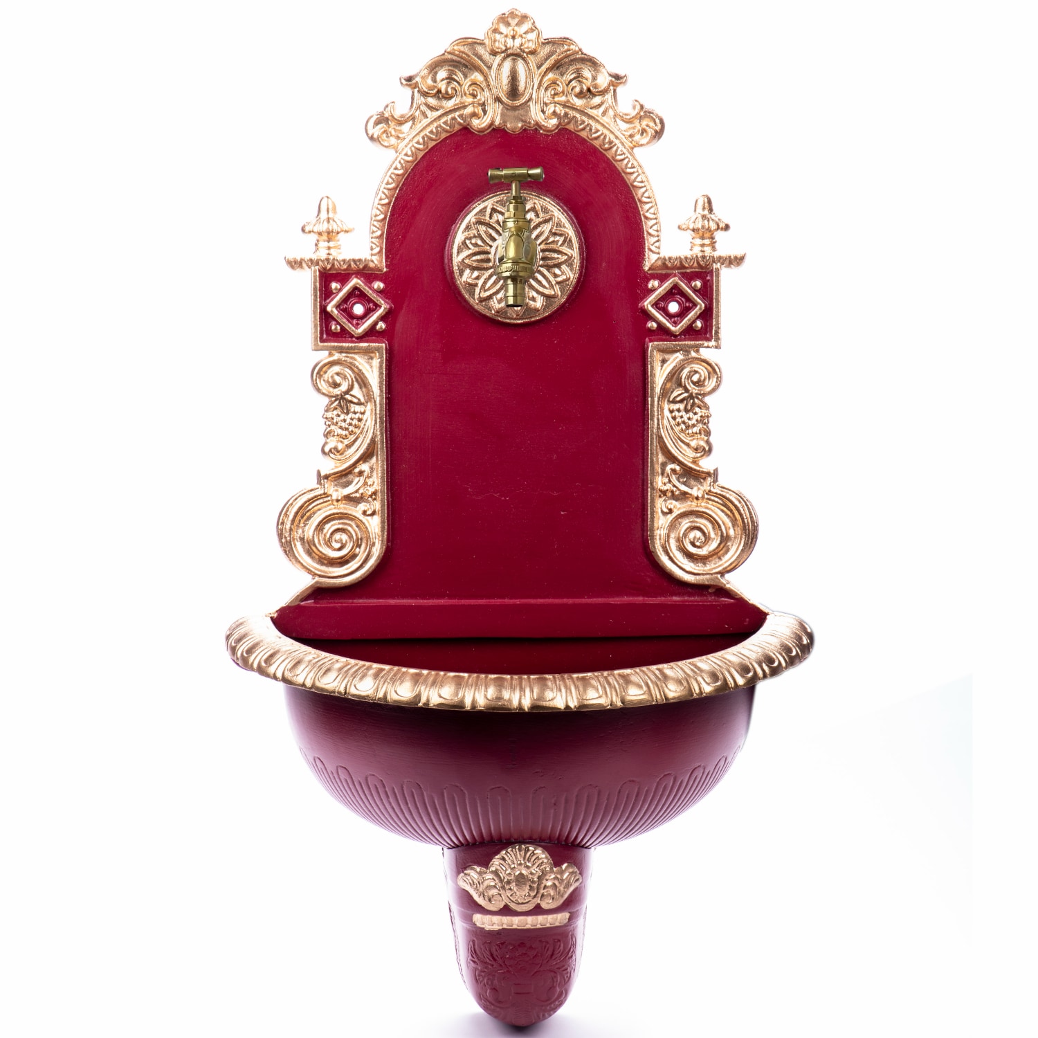 Wandbrunnen, Garnitur, Verzierung, Rot-Gold, Wasserhahn (Spender)