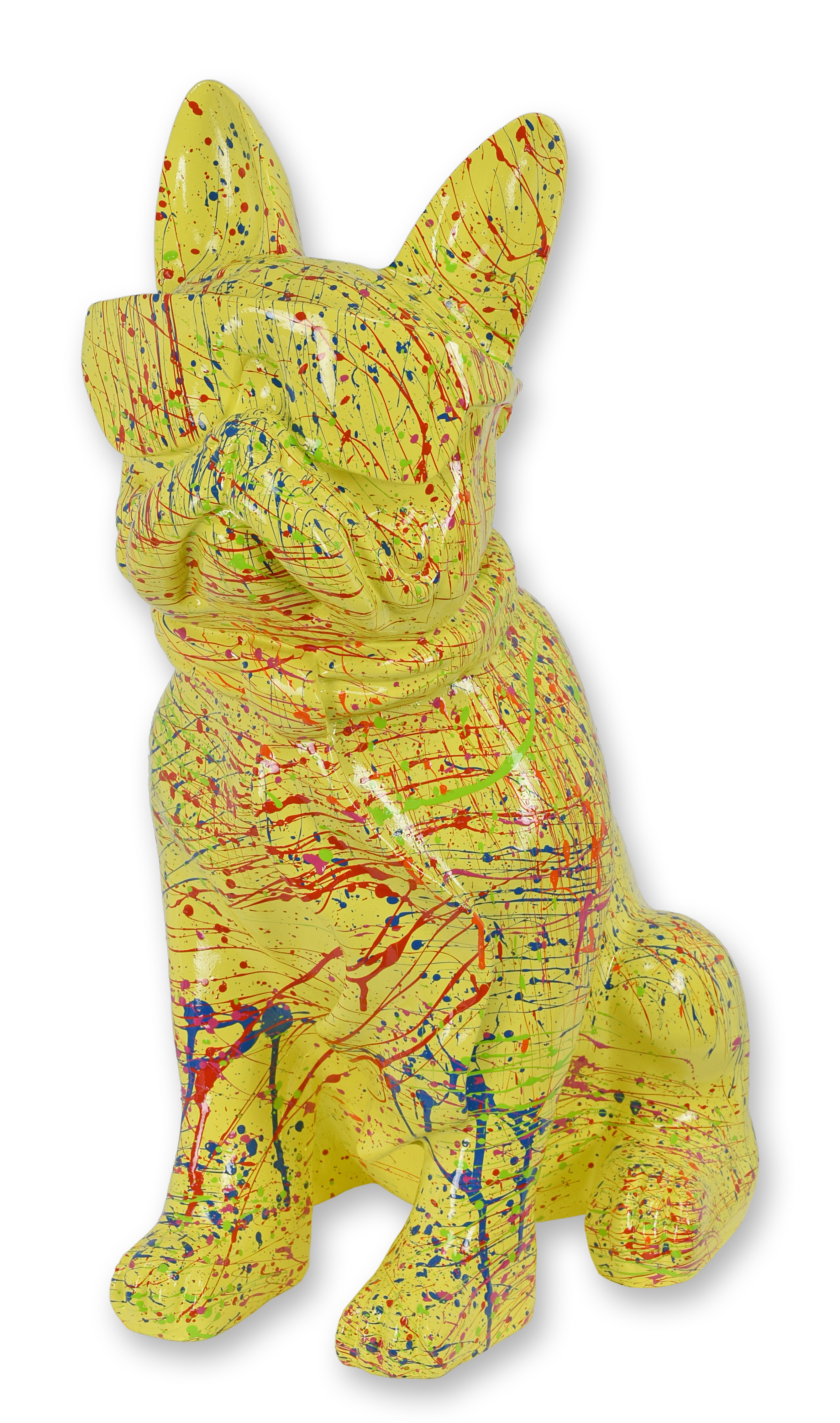 Figur Bulldogge mit Sonnenbrille und Krawatte gelbe Spritzer Replikat Retro Design Dekoration