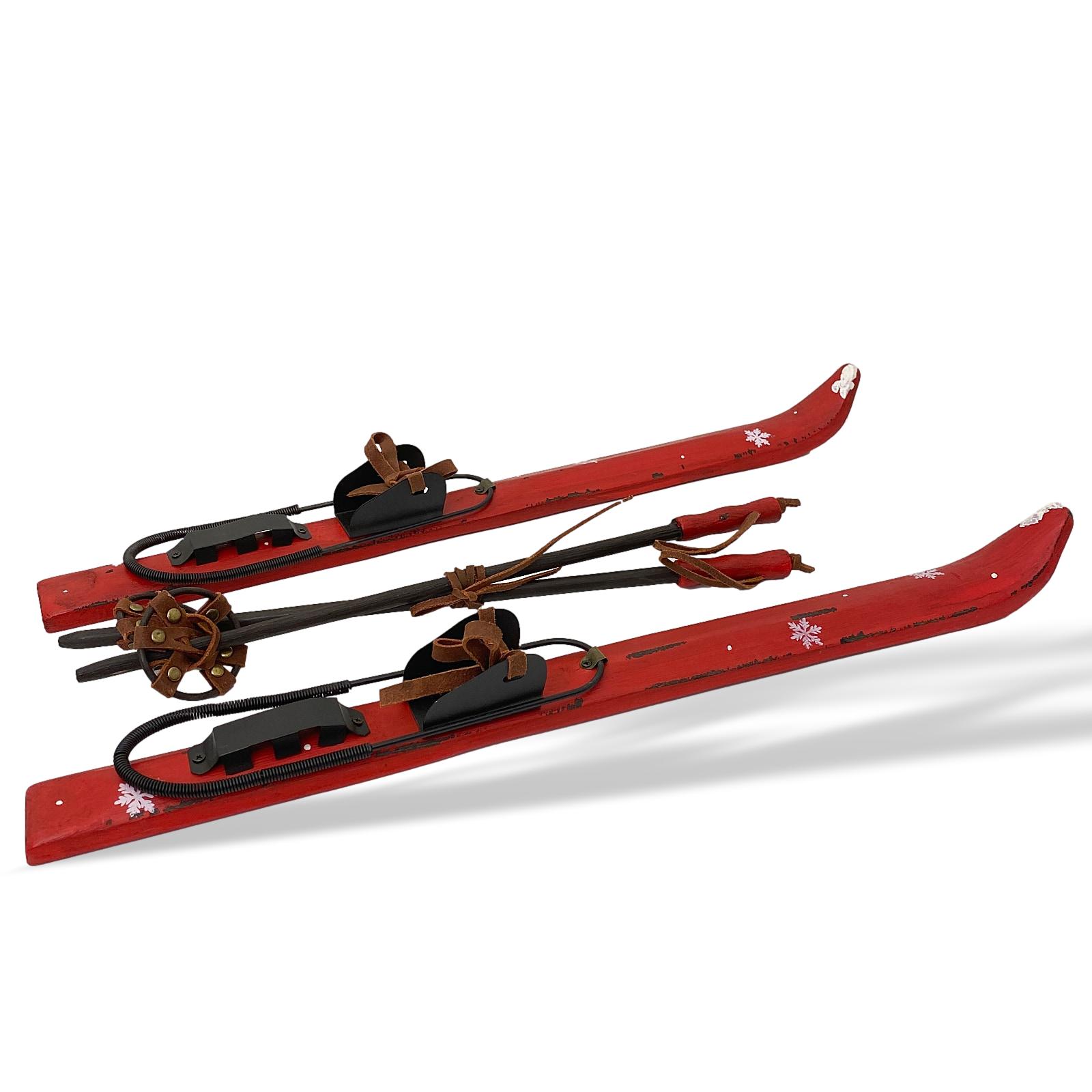 Ski Dekoration Holz Set mit Bindung Stöcken Ski Wintersport 52cm Antik-Stil