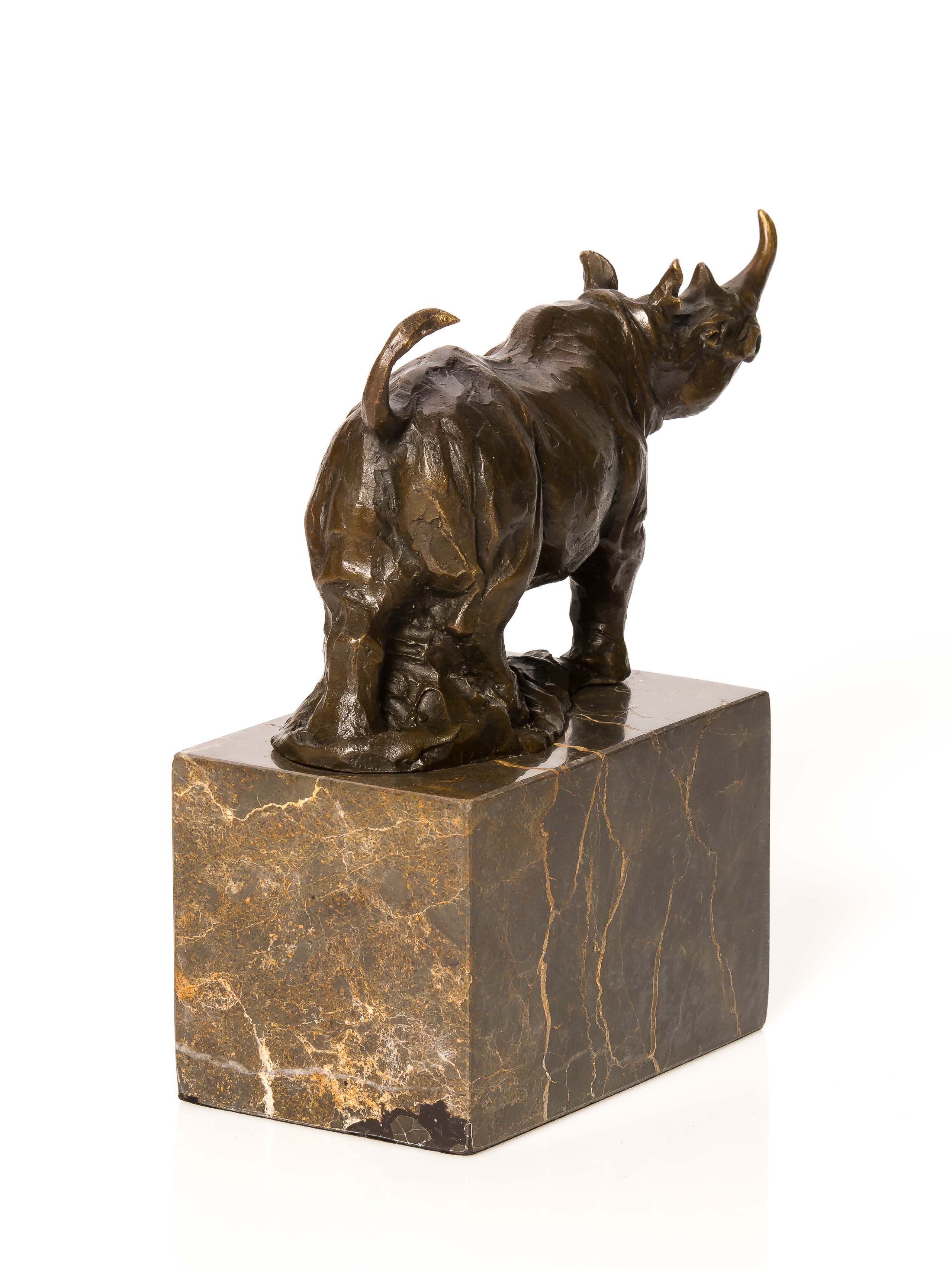 BRONZESKULPTUR NASHORN RHINOZEROS 2,5KG BRONZE MARMOR