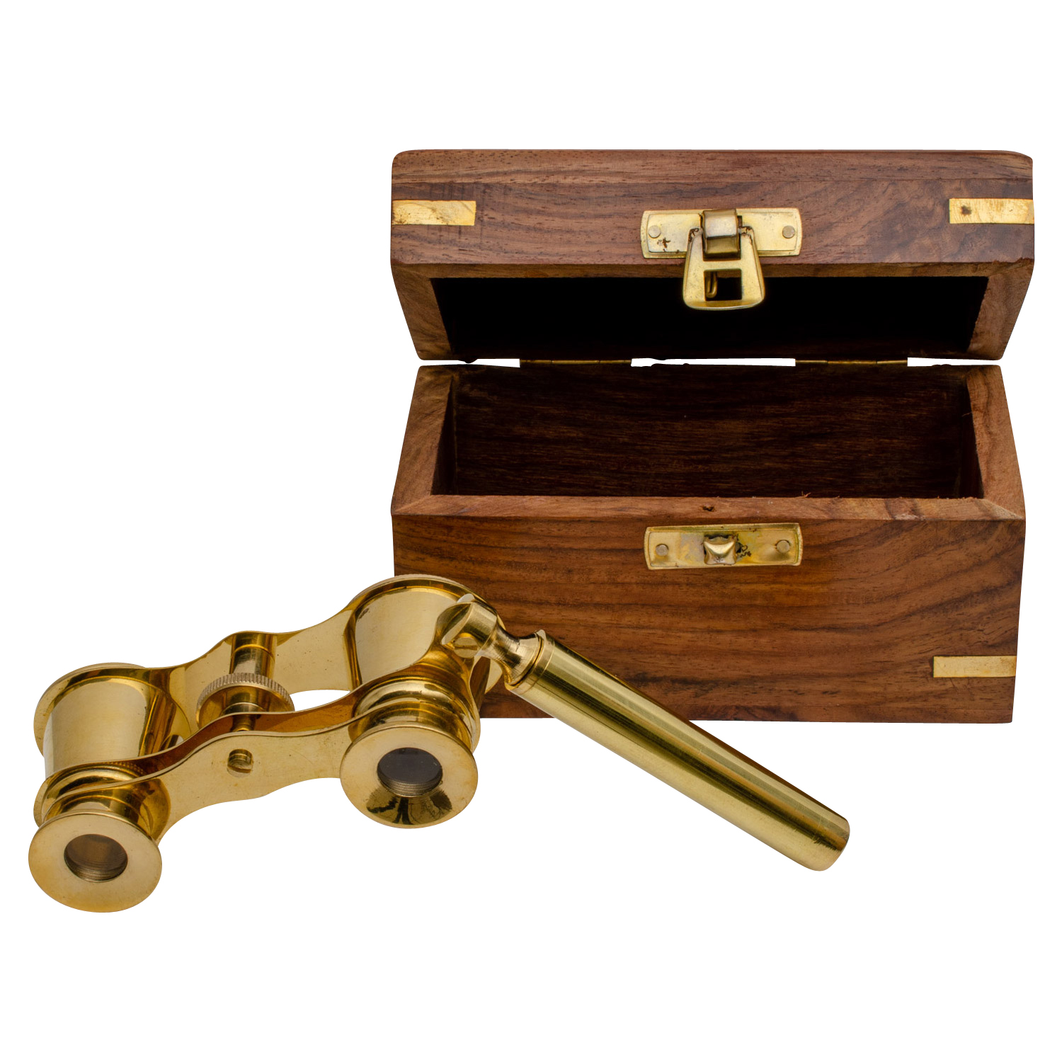 Opernglas mit Holzbox Fernglas Theaterglas Messing Antik-Stil 11cm