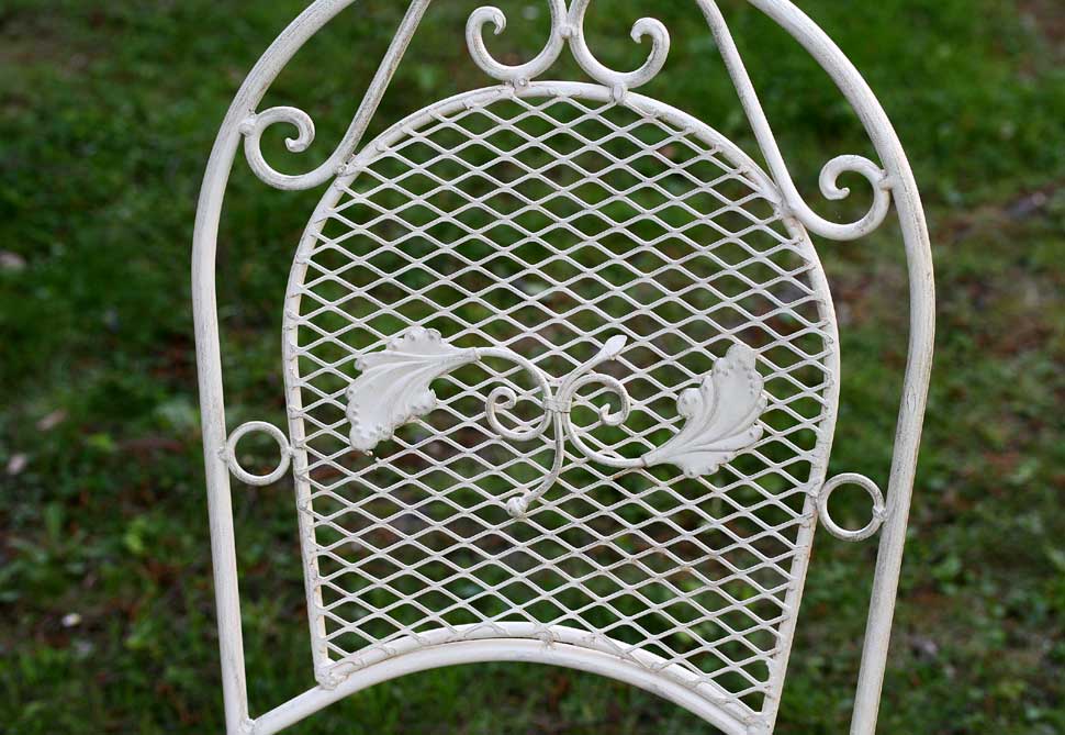 GARNITUR GARTENTISCH 2 STÜHLE EISEN GARTENMÖBEL ANTIK STIL NOSTALGIE CREME WEISS