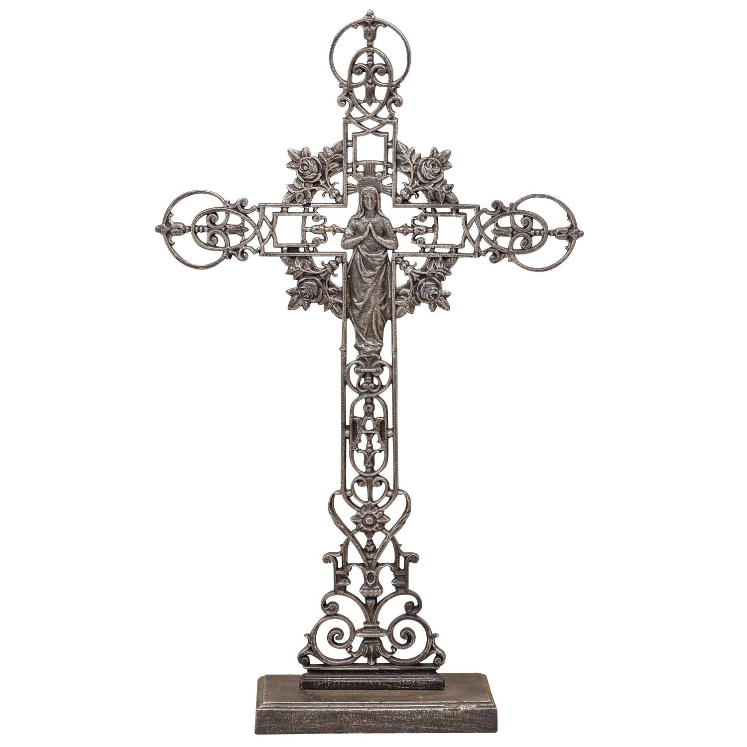 XXL 88cm Kreuz Kruzifix Anitk-Stil Eisen Deko Standkreuz Kirche braun Altar