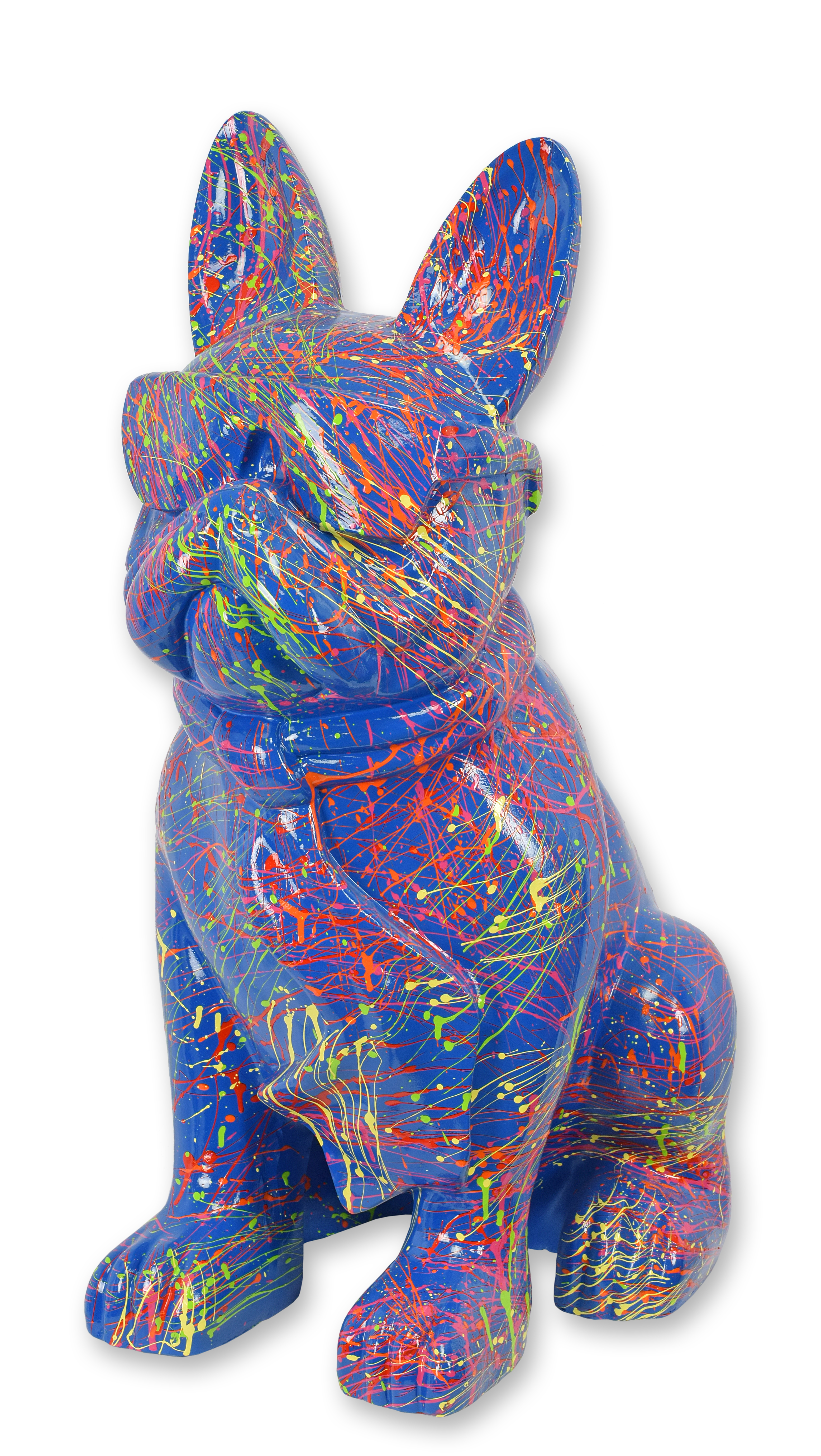 Figur Bulldogge mit Sonnenbrille und Krawatte blaue Spritzer Replikat Retro Design Dekoration