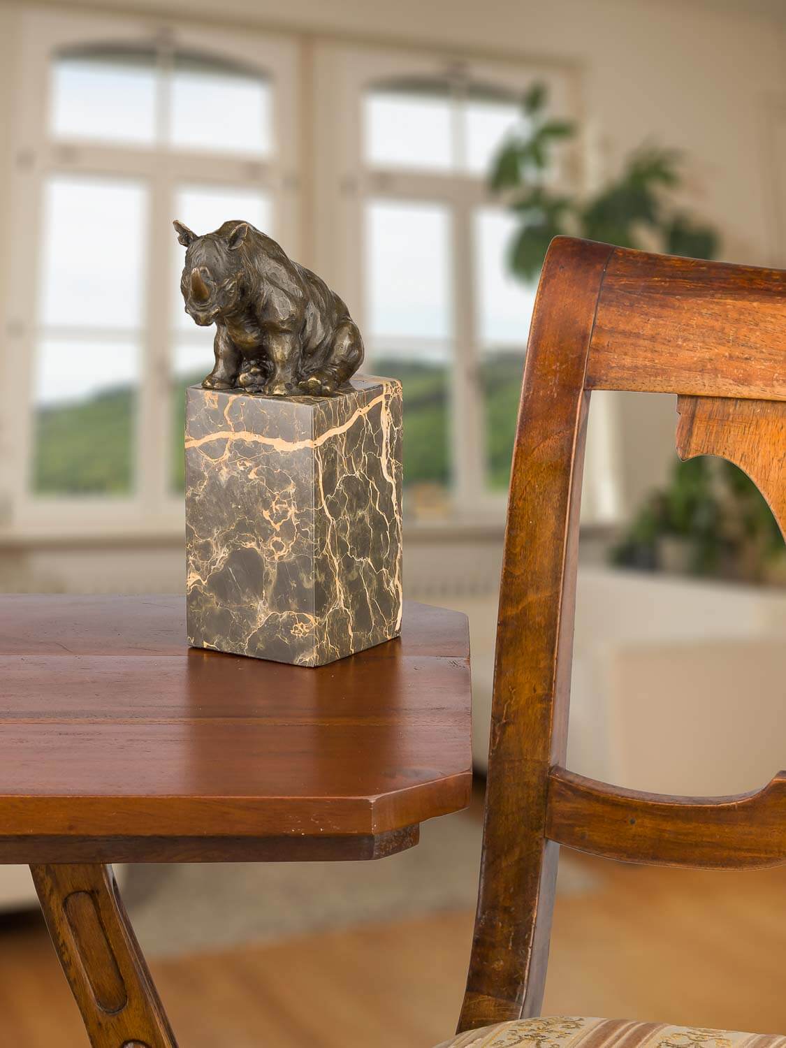 Bronzeskulptur Nashorn Rhinozeros Bronze Statue Bronzefigur im Antik-Stil - 23cm