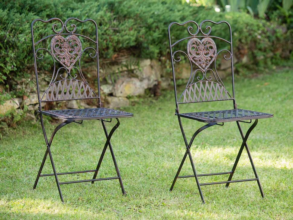 2x Gartenstuhl Paar Stuhl Bistrostuhl Eisen Antik-Stil Gartenmöbel braun 