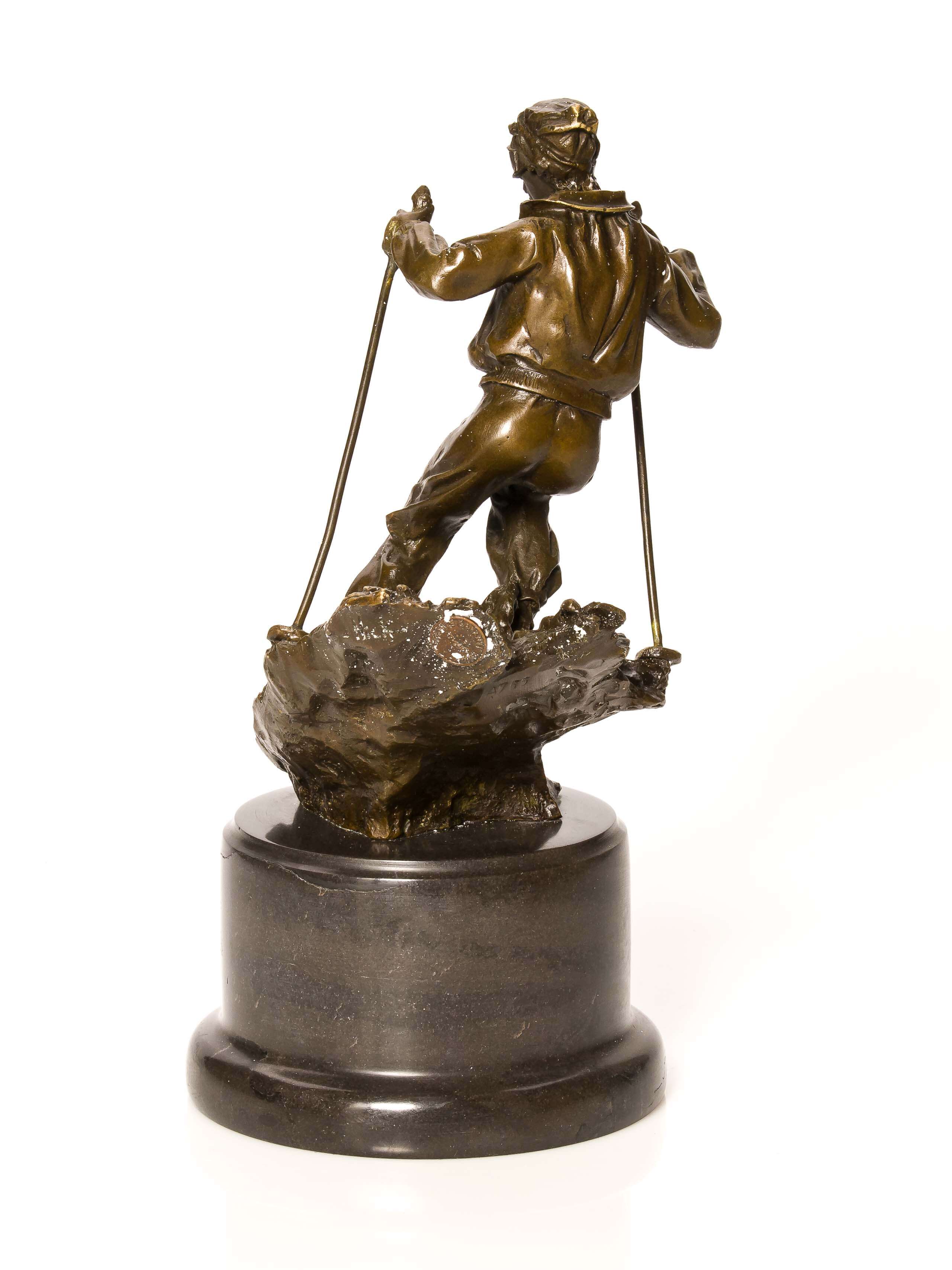 BRONZESKULPTUR  BRONZE SKULPTUR MARMOR BRONZEFIGUR FIGUR  SKI SKIFAHRER SCHNEE