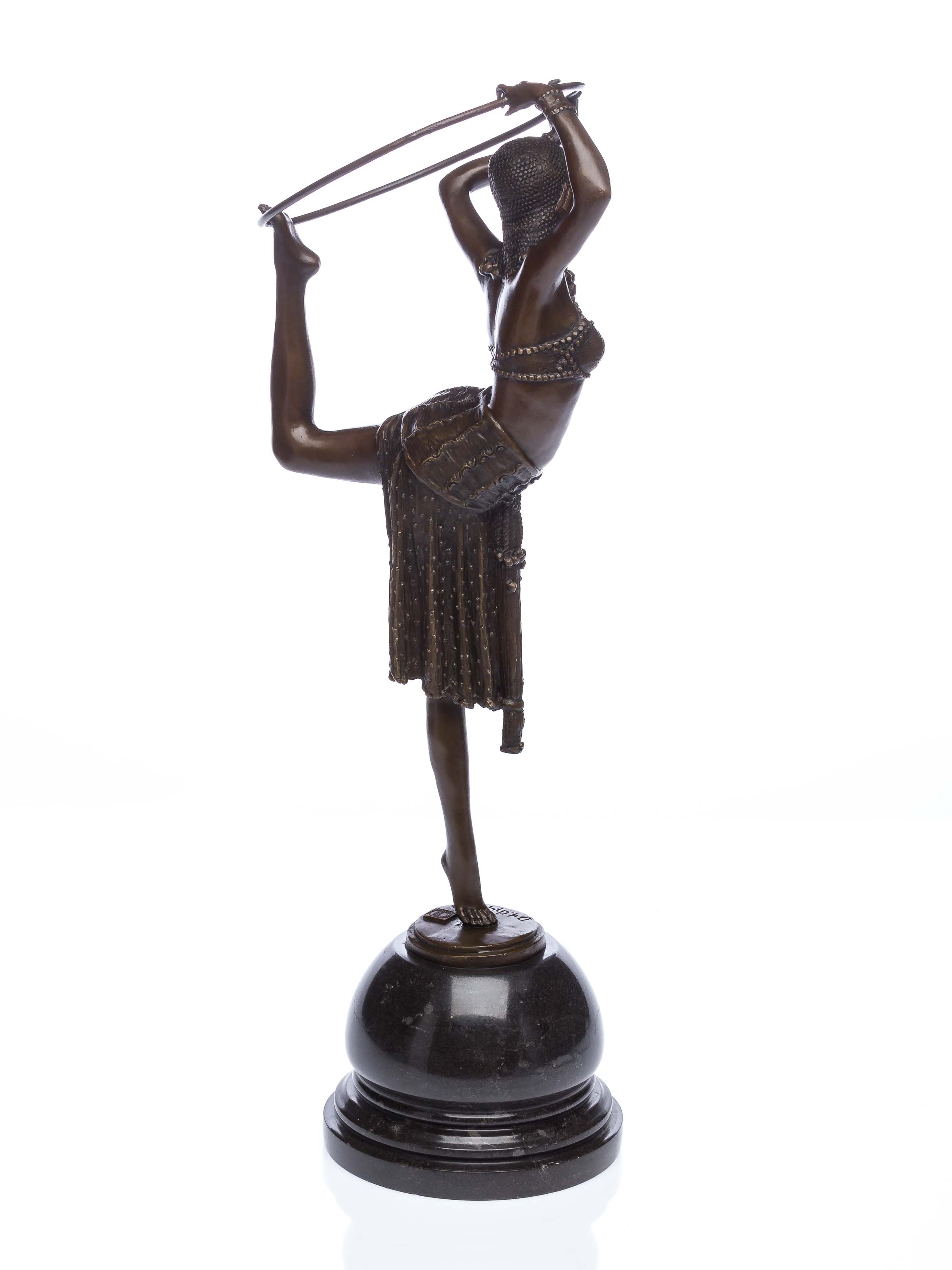 Bronzeskulptur Tänzerin mit Ring Artdeco Bronze Figur Skulptur 54cm sculpture