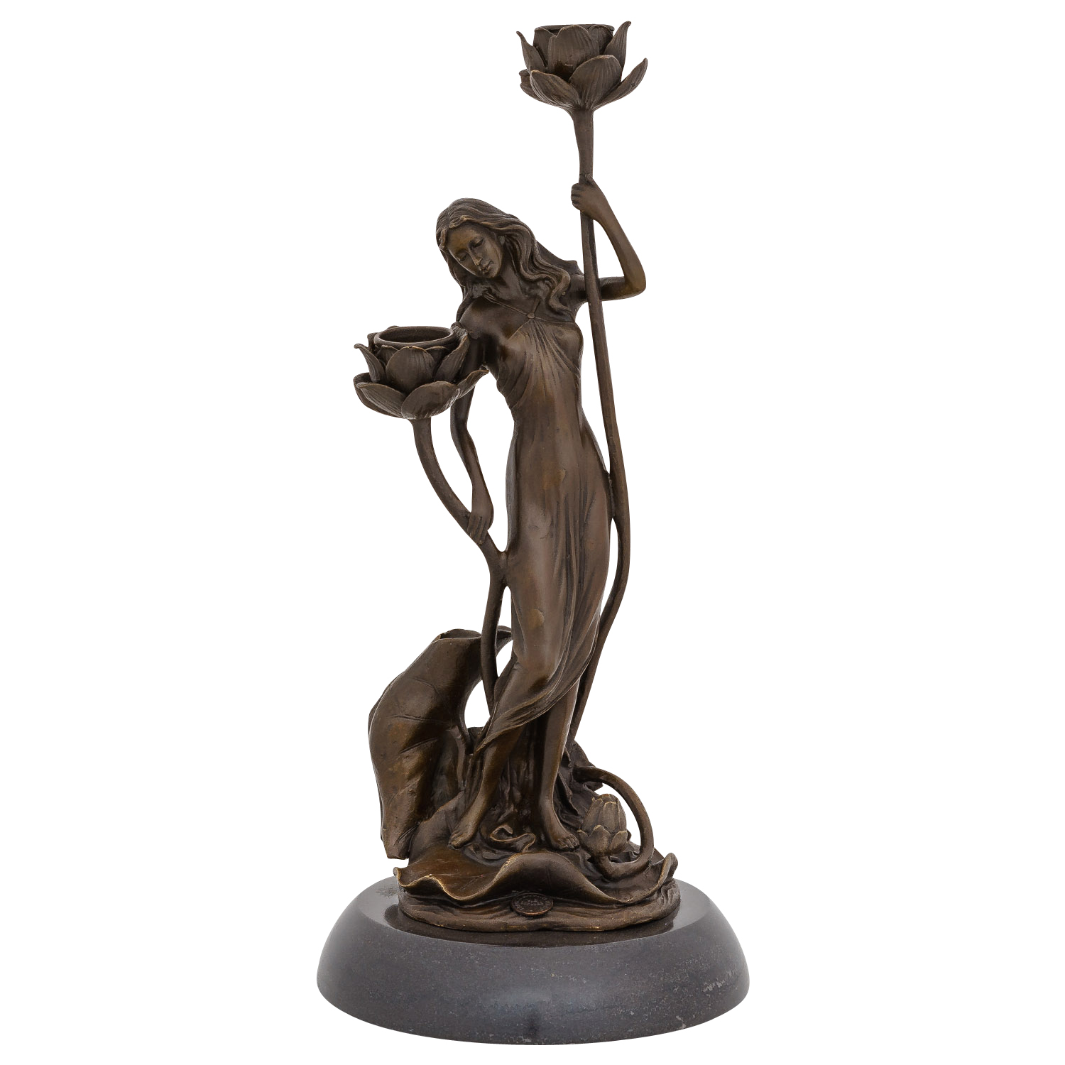 Kerzenständer Bronzeskulptur Frau Rose im Antik-Stil Bronze Figur Statue 35cm