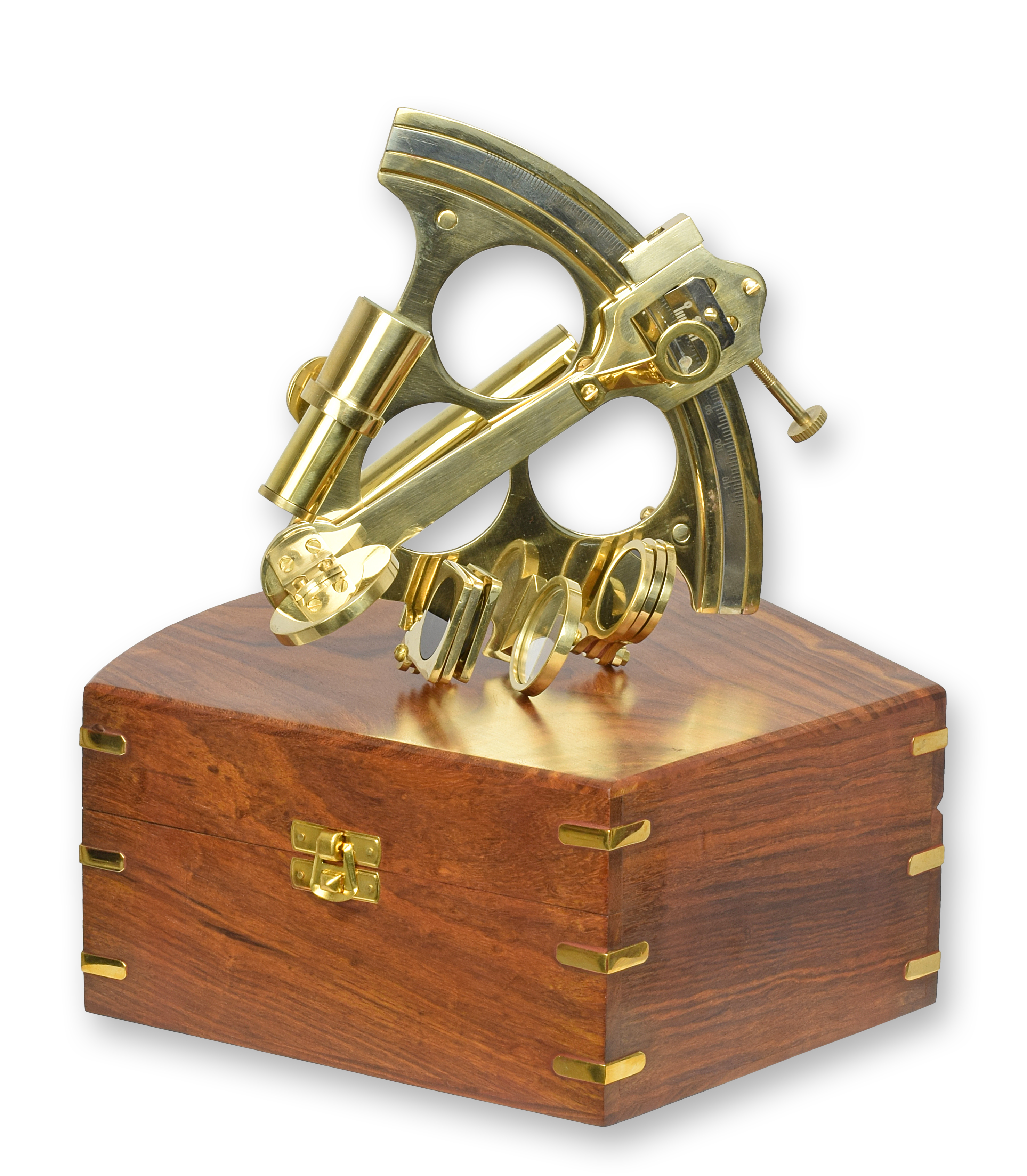 Sextant Messing in Holzkiste Maritim Replikat Retro Design Dekoration