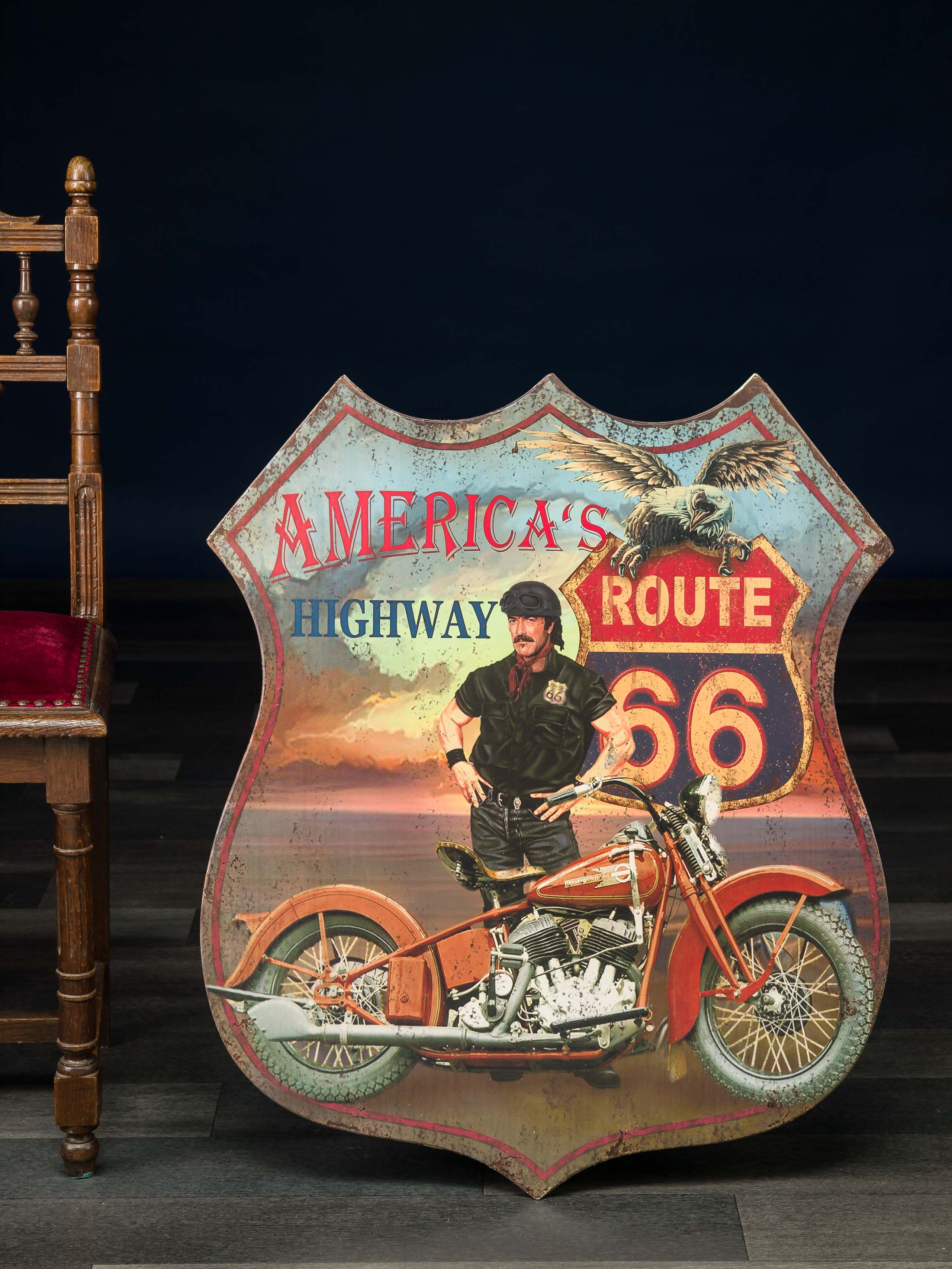 Blechschild Wandschild Route 66 Wanddeko Highway Amerika USA 80cm Nostalgie