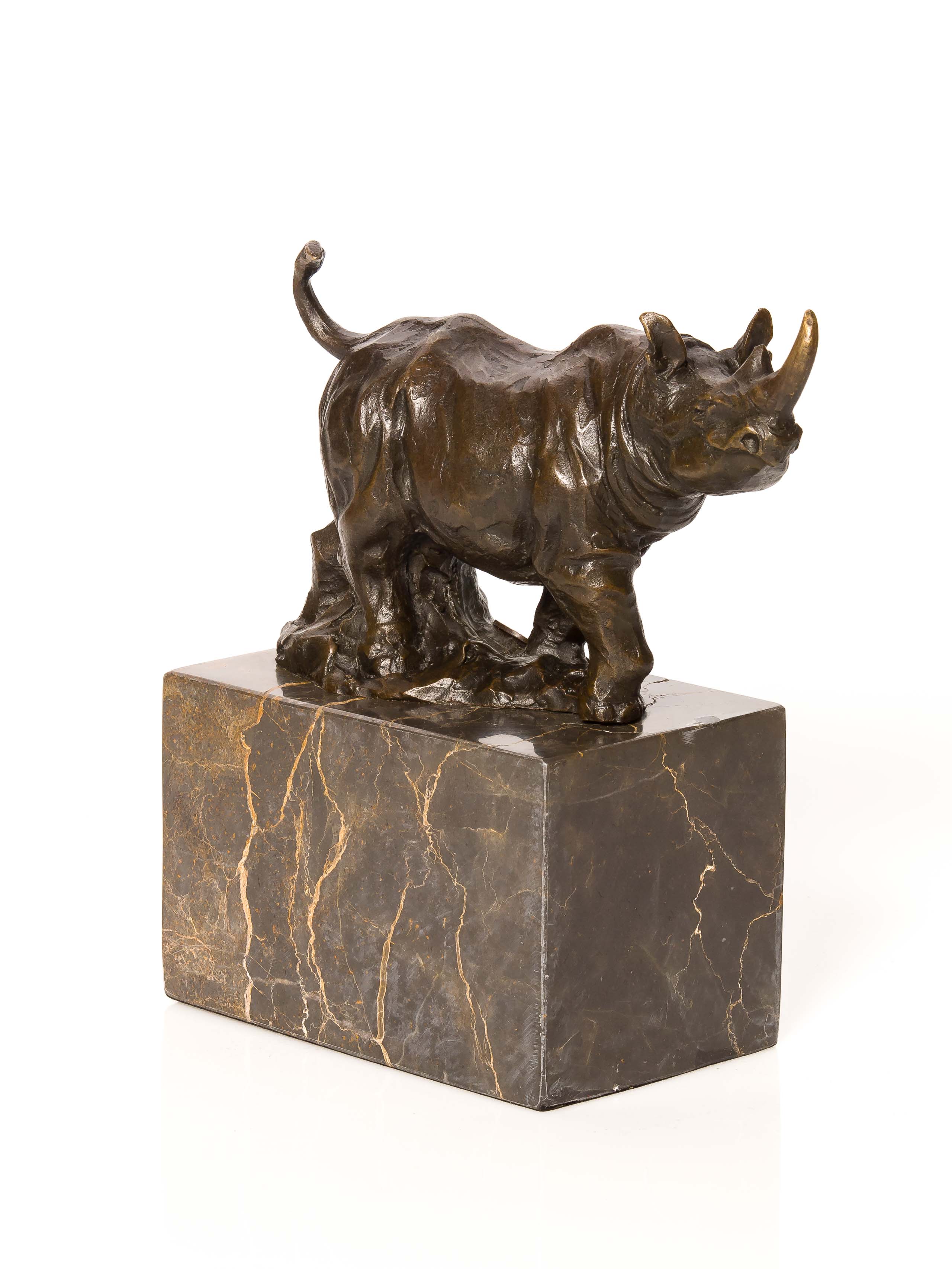 BRONZESKULPTUR NASHORN RHINOZEROS 2,5KG BRONZE MARMOR