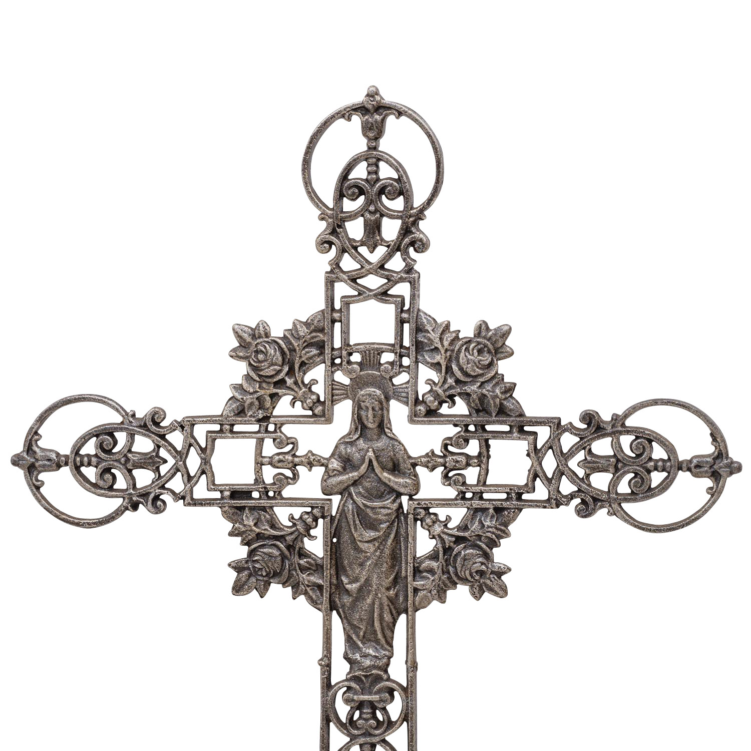 XXL 88cm Kreuz Kruzifix Anitk-Stil Eisen Deko Standkreuz Kirche braun Altar