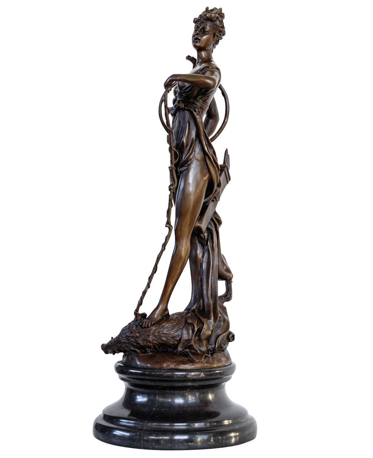 Bronzeskulptur Diana Jagd Bogen Wildschwein Antik-Stil Bronze Figur Statue 50cm