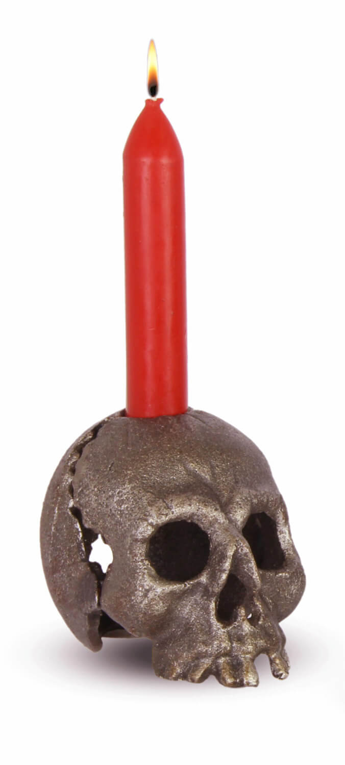 Kerzenständer Totenkopf Kerzenhalter Figur Skulptur Eisen Antik-Stil 11cm