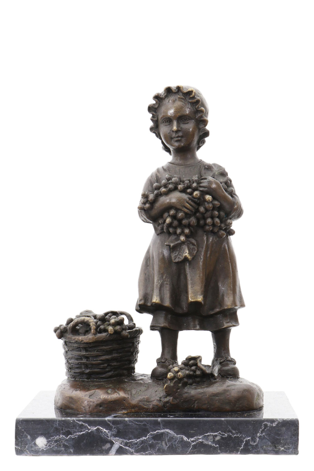 Bronzeskulptur Mädchen Korb Trauben im Antik-Stil Bronze Figur 17cm