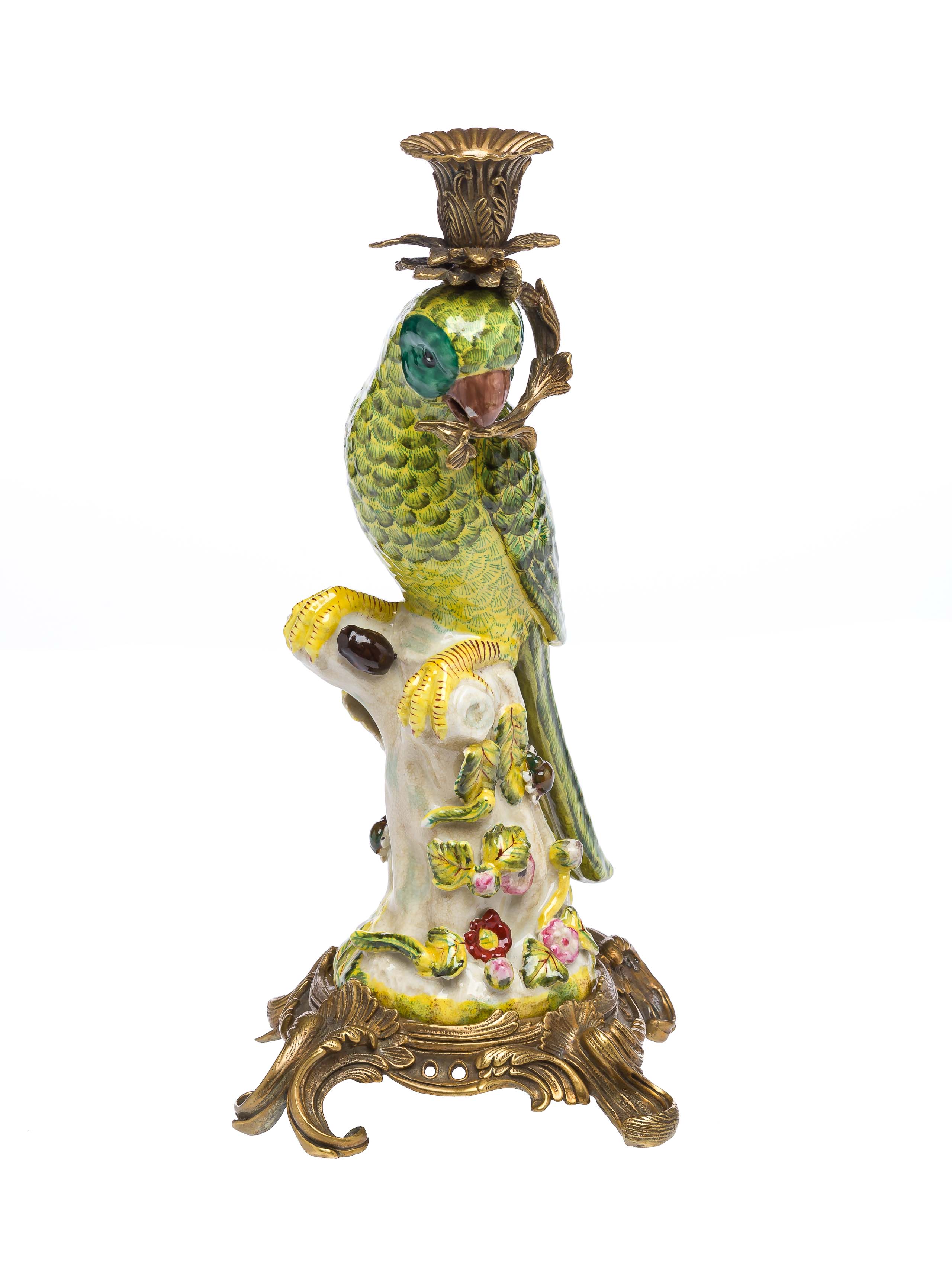 Papagei Kerzenständer Porzellan Antikstil Kerzenleuchter 37cm candlestick parrot