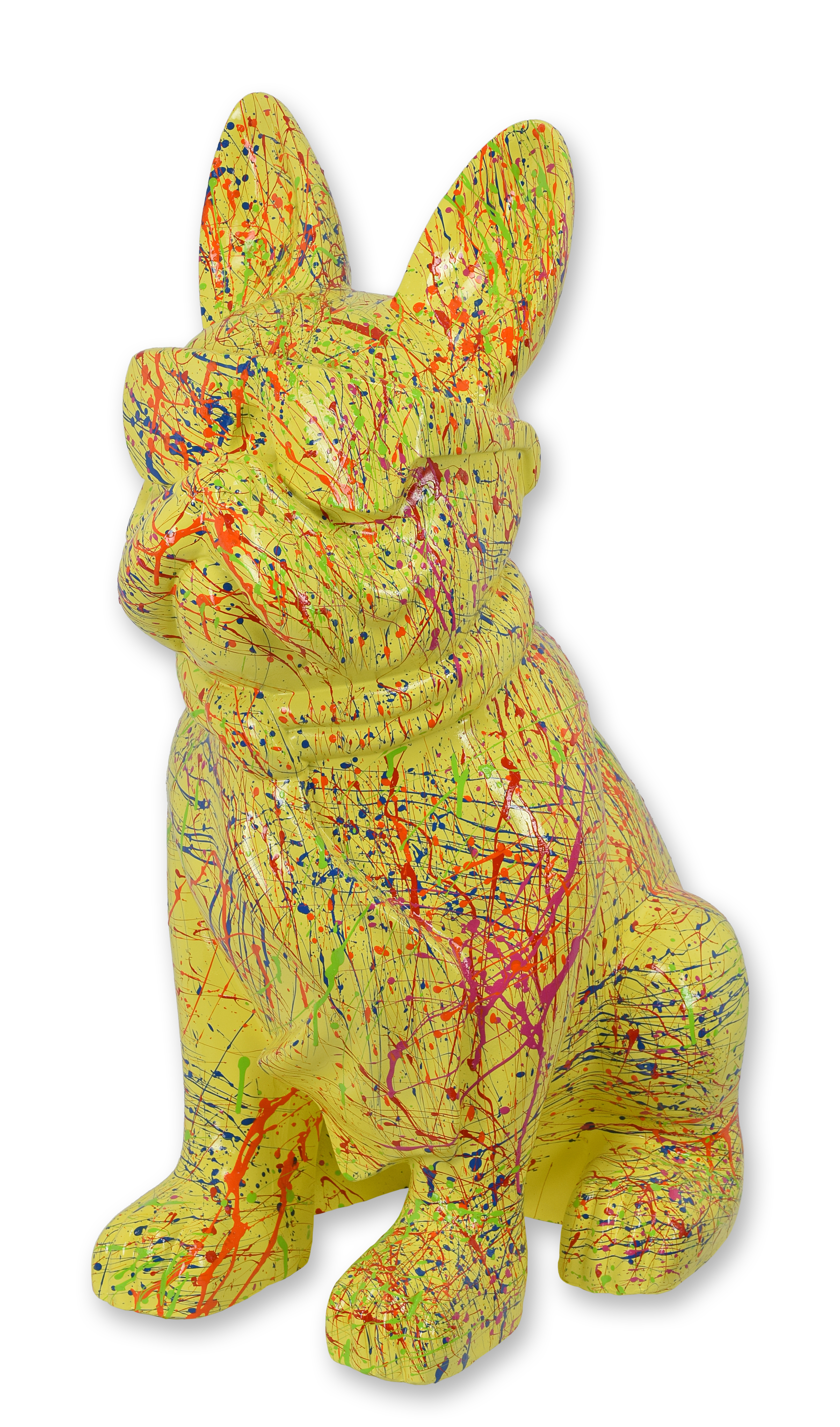 Figur Bulldogge mit Sonnenbrille und Krawatte gelbe Spritzer Replikat Retro Design Dekoration