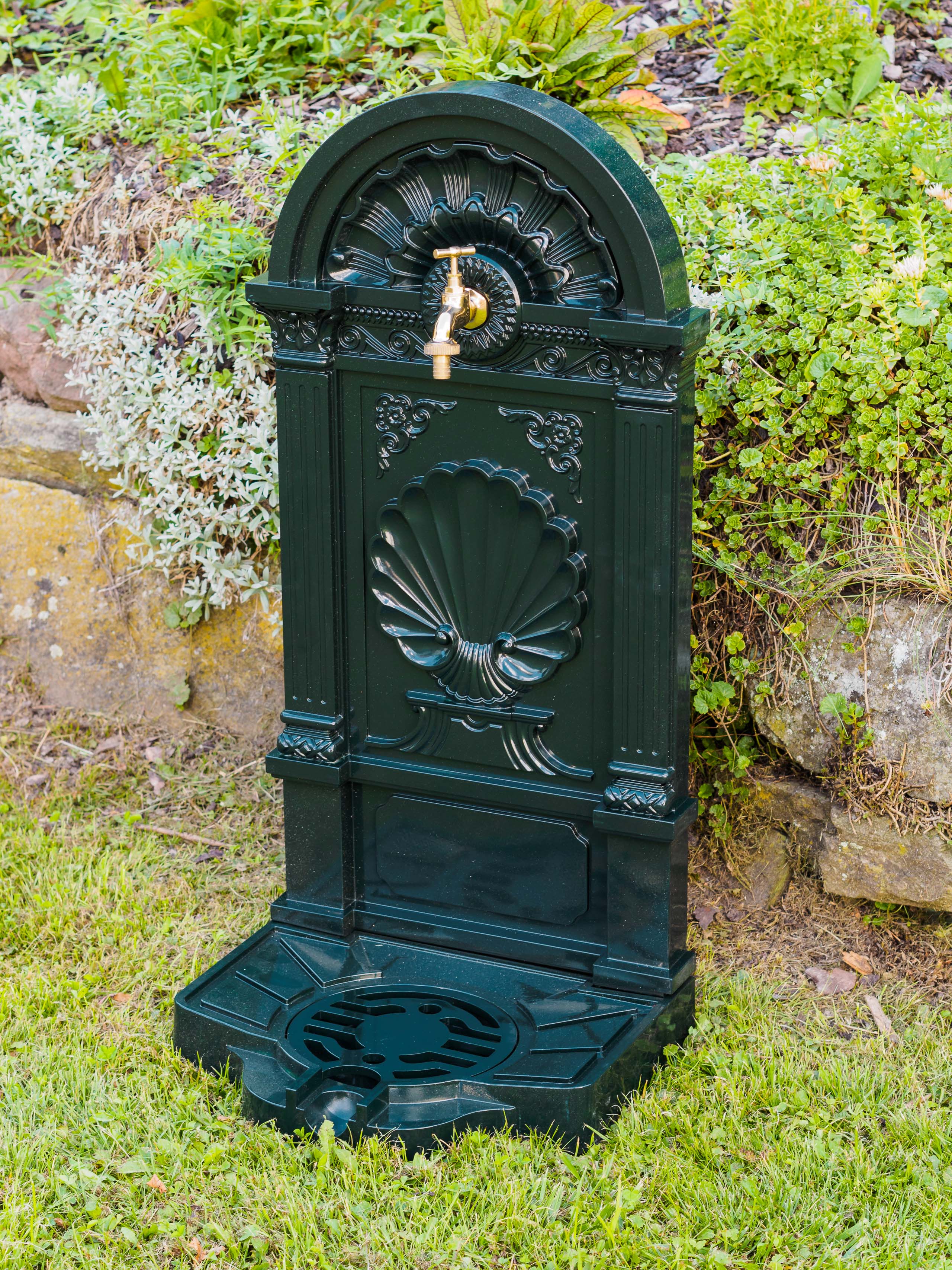 Standbrunnen 83cm Waschbecken Alu Brunnen Waschplatz Wandbrunnen antik Stil grün