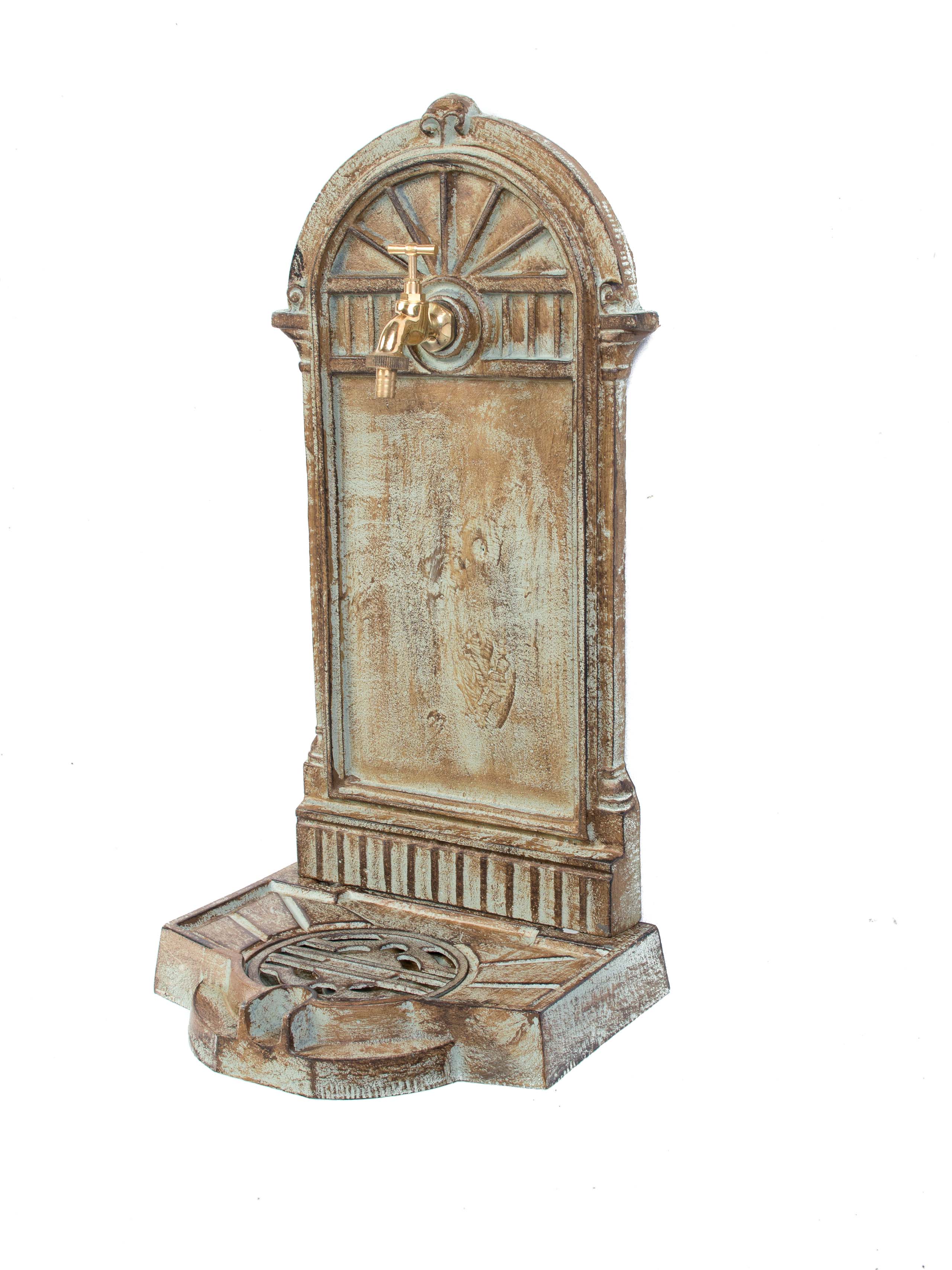 Standbrunnen 64cm Waschbecken 11kg Brunnen Eisen grün Wandbrunnen Antik-Stil