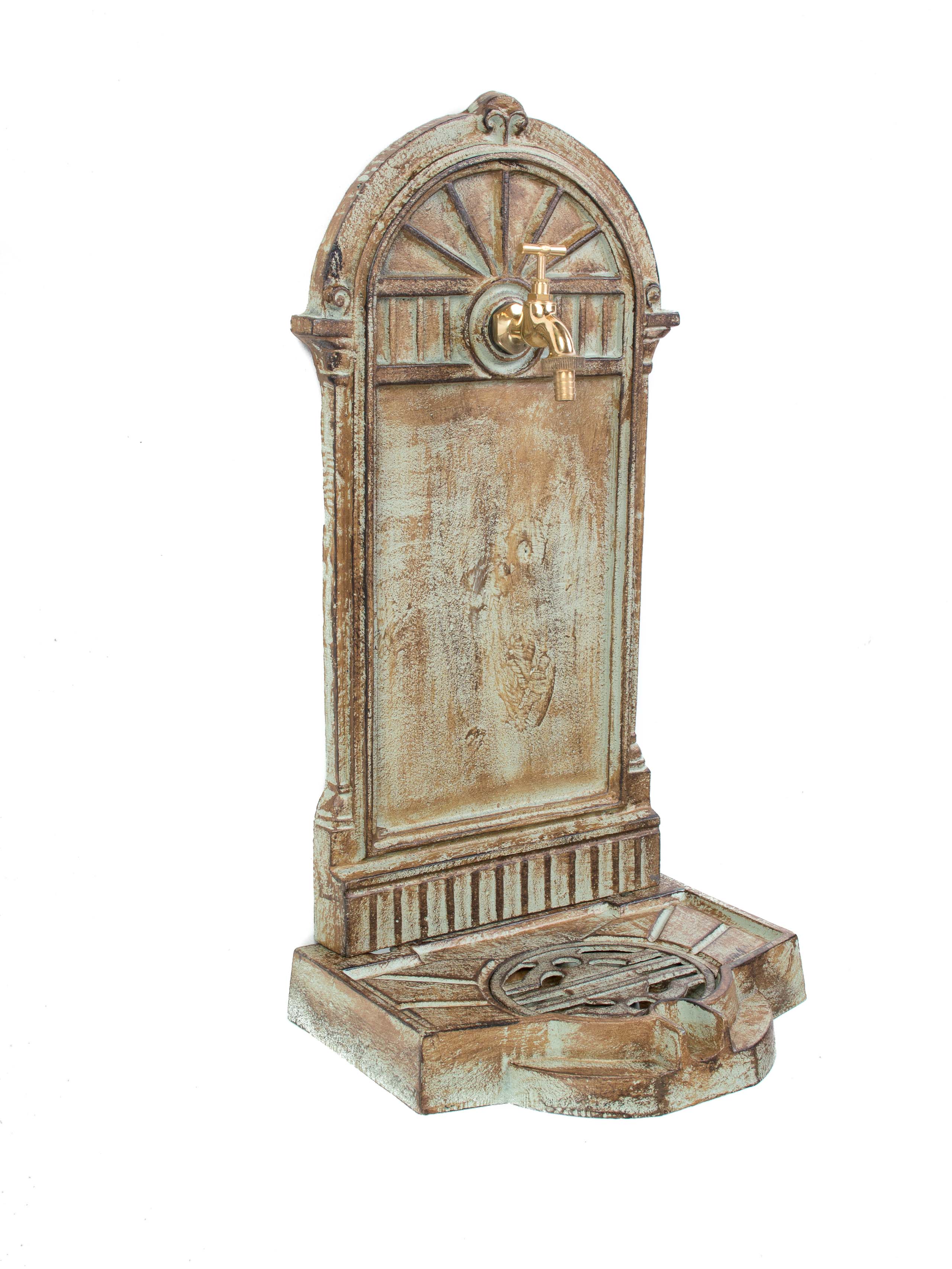 Standbrunnen 64cm Waschbecken 11kg Brunnen Eisen grün Wandbrunnen Antik-Stil