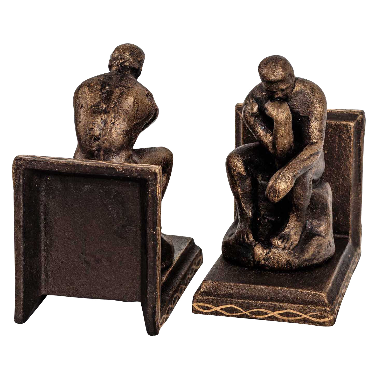 2 Buchstützen Buchständer der Denker nach Rodin Figur Skulptur Eisen Antik-Stil