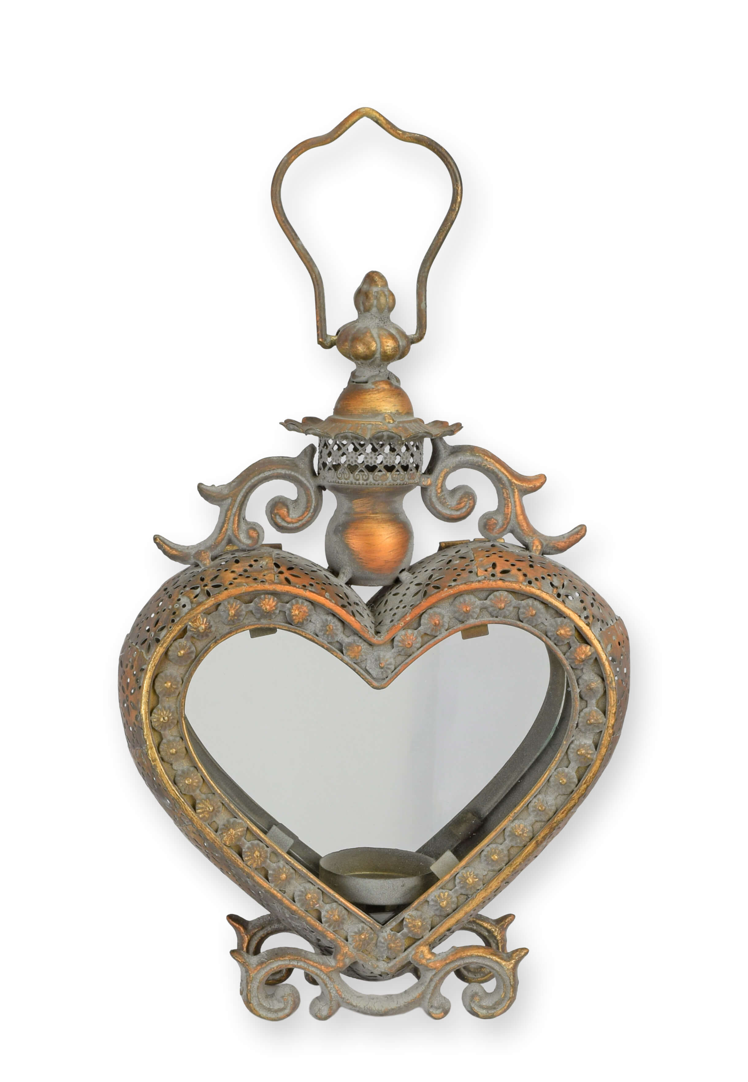 Herzform Spiegel, Vintage Laterne, Metall Ornament, Rostoptik, Herzspiegel