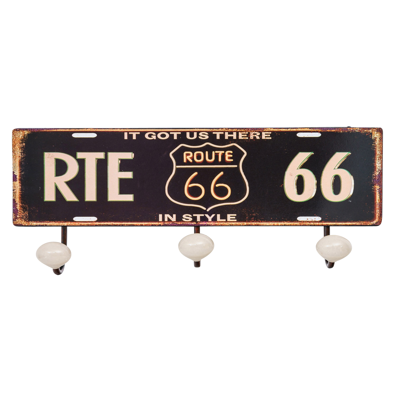 Garderobe Wandgarderobe 3er USA Route 66 Metall Porzellan Wandhaken 37cm