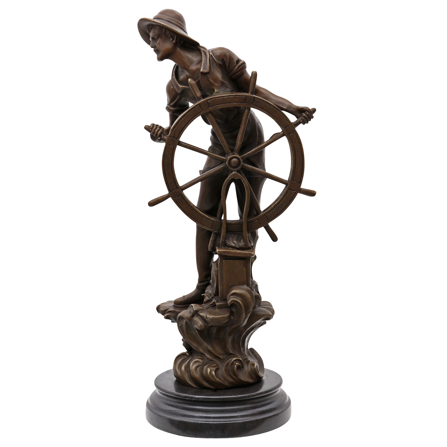 Seefahrer Bronzeskulptur Kapitän Schiff maritim Nautik See Steuermann 43cm