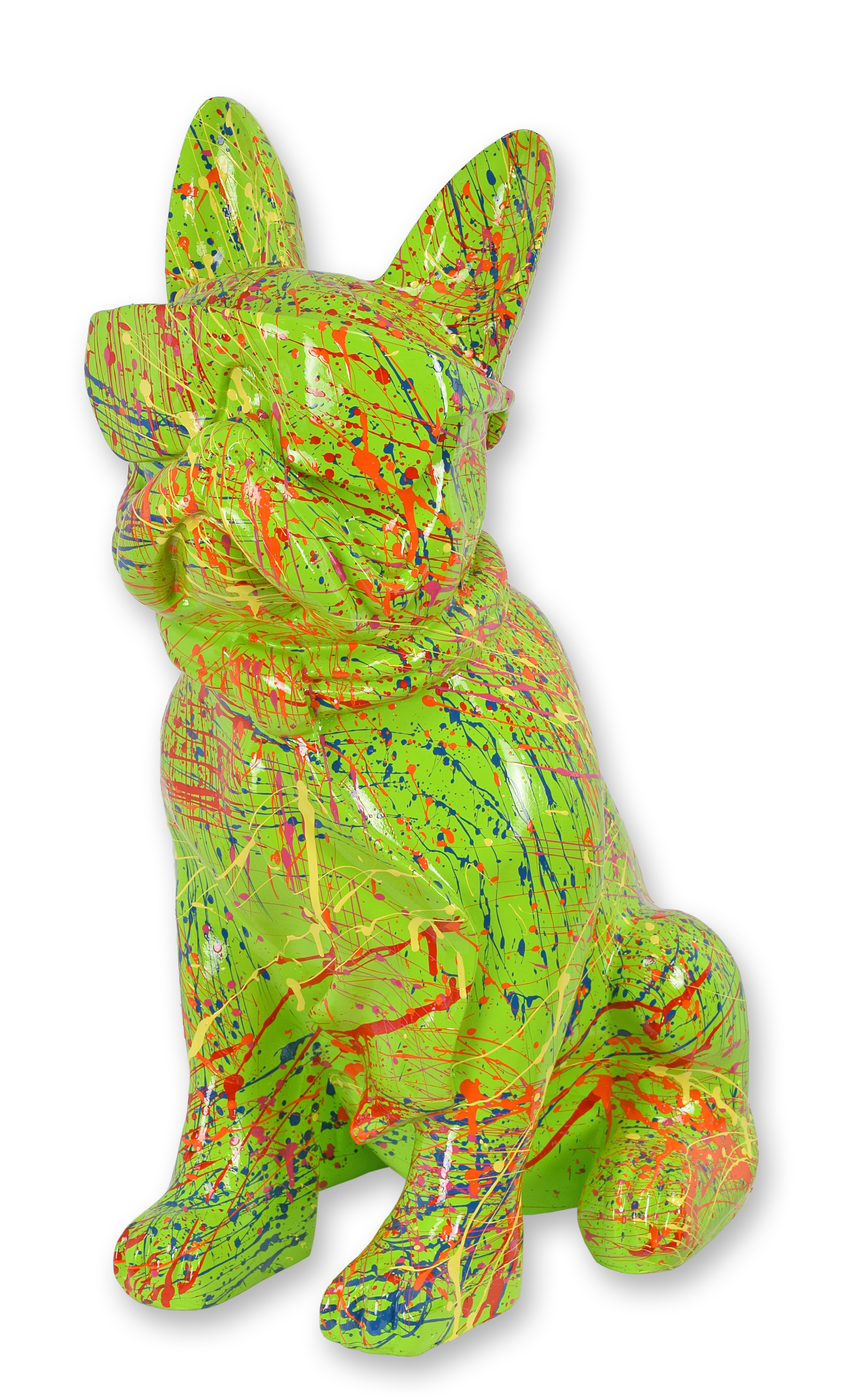 Figur Bulldogge mit Sonnenbrille und Krawatte grüne Spritzer Replikat Retro Design Dekoration