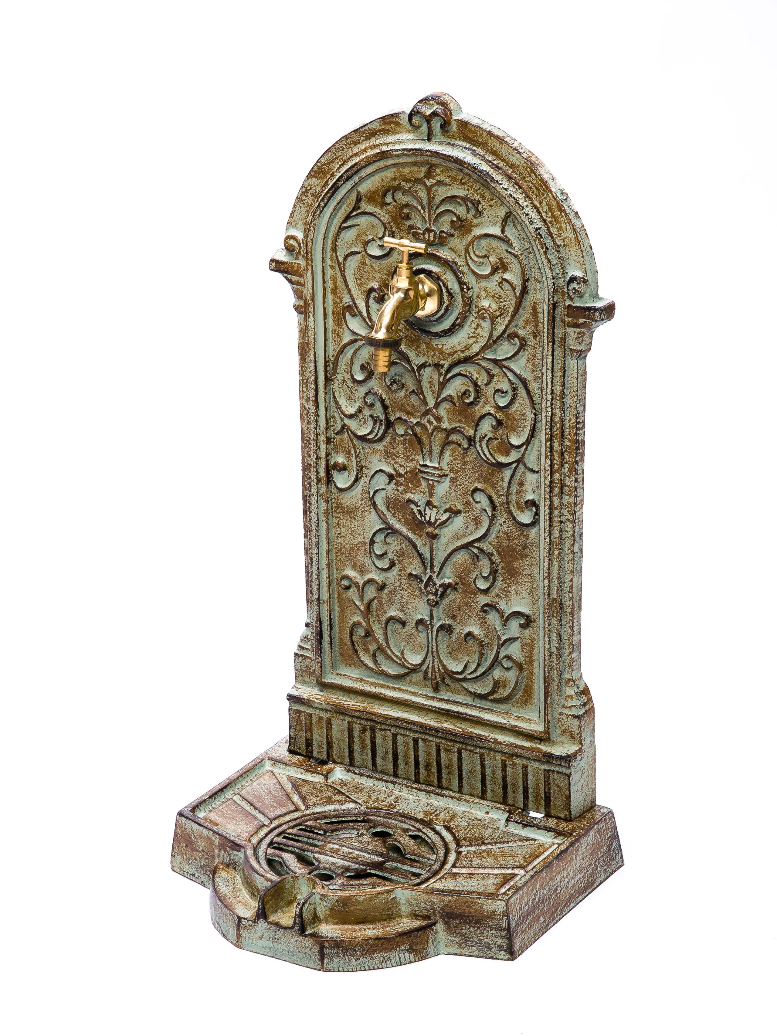 STANDBRUNNEN 64CM 11KG WASCHBECKEN BRUNNEN EISEN GRÜN WANDBRUNNEN ANTIK STIL