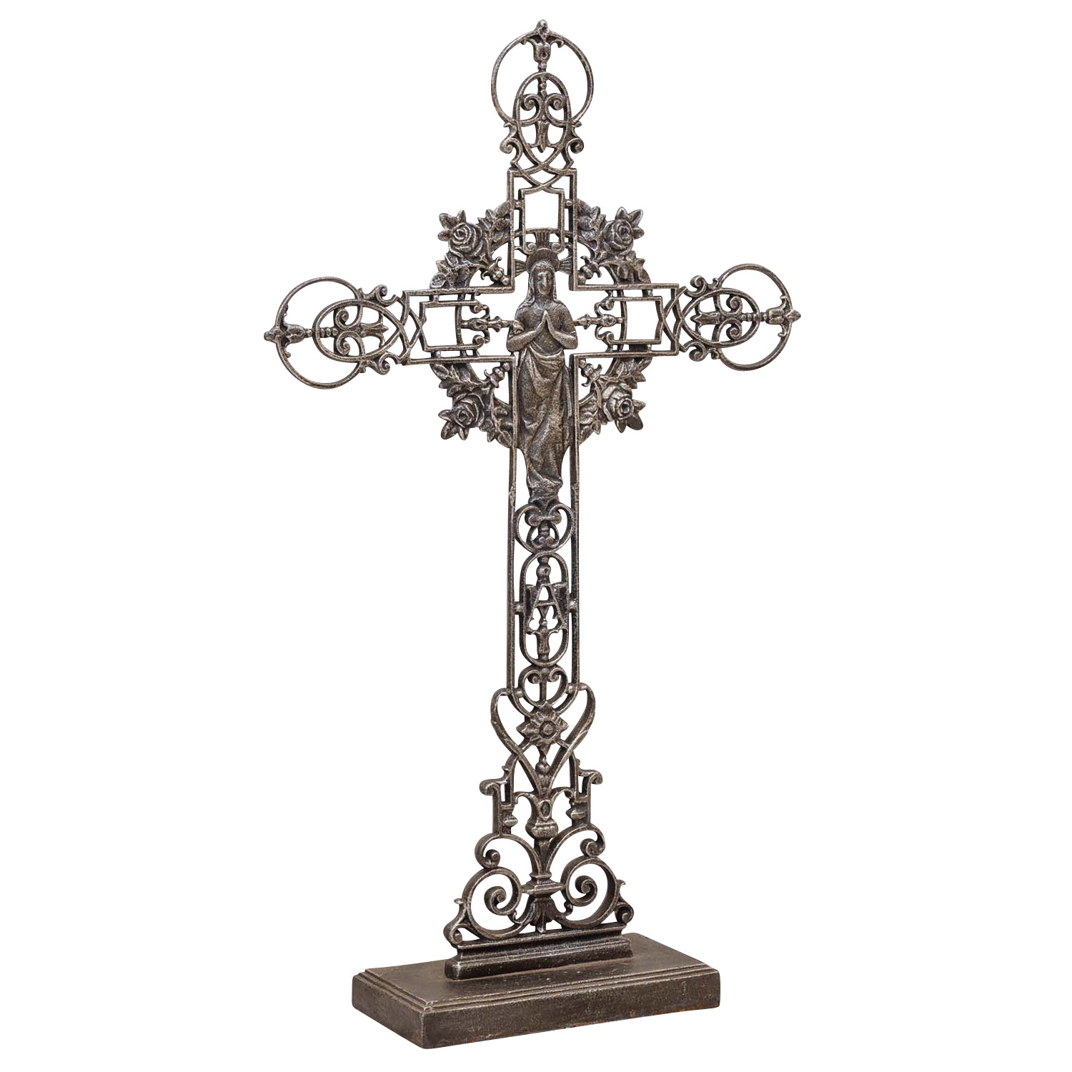 XXL 88cm Kreuz Kruzifix Anitk-Stil Eisen Deko Standkreuz Kirche braun Altar