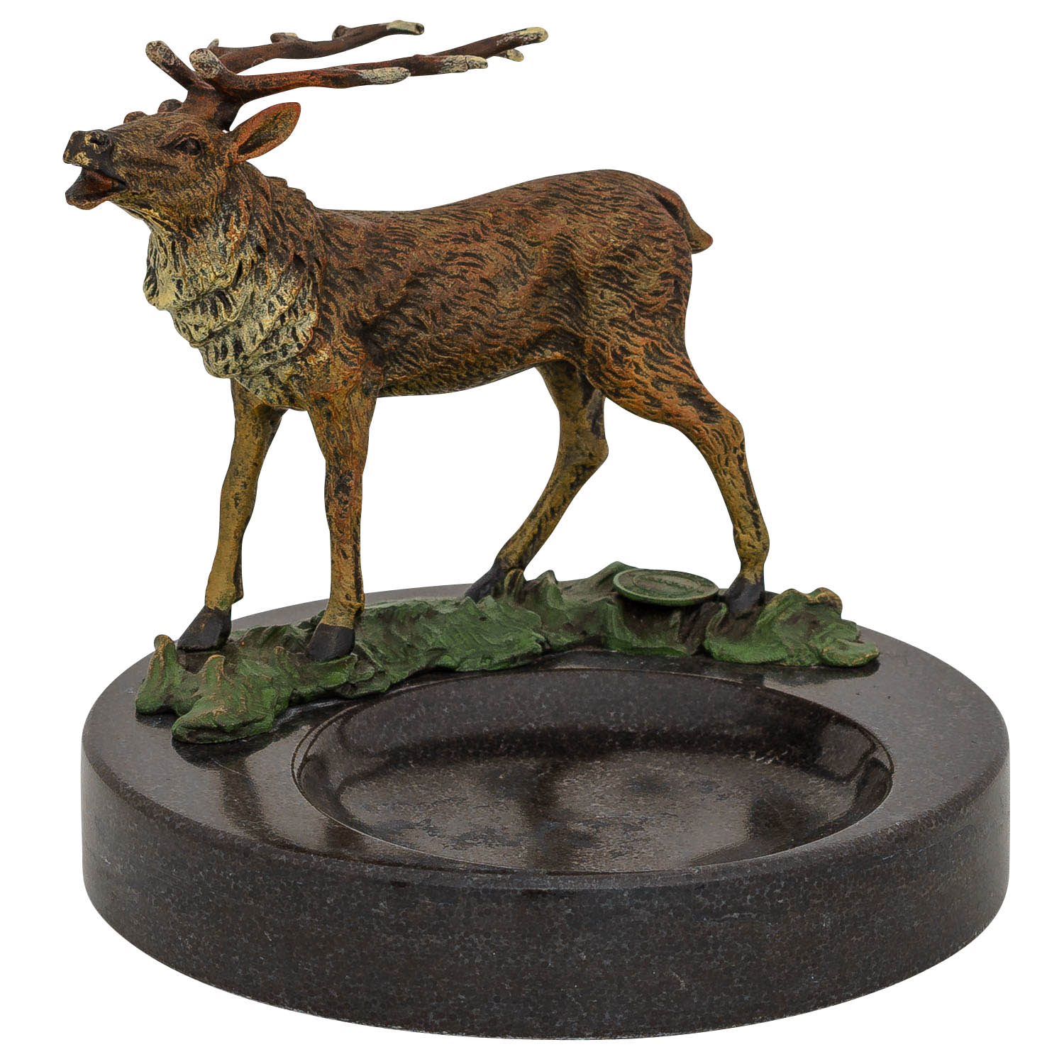 Bronze Figur mit Schale Hirsch Bronzeskulptur Antik-Stil Statue 14cm