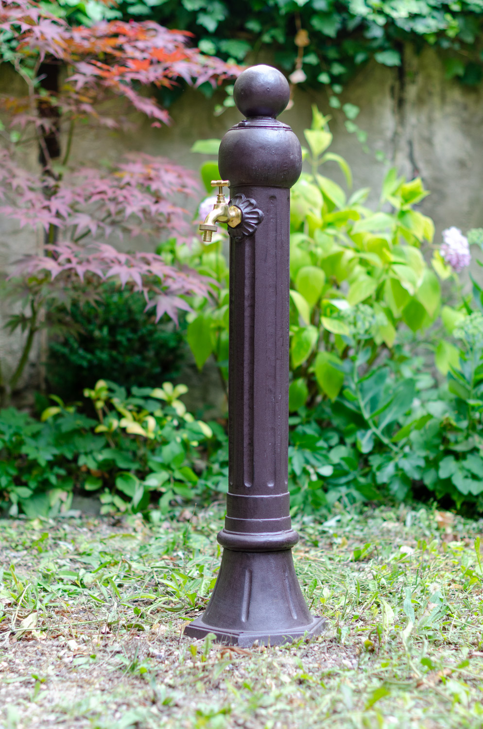 Standbrunnen 97cm Alu braun Brunnen Waschbecken Zapfsäule Antik-Stil