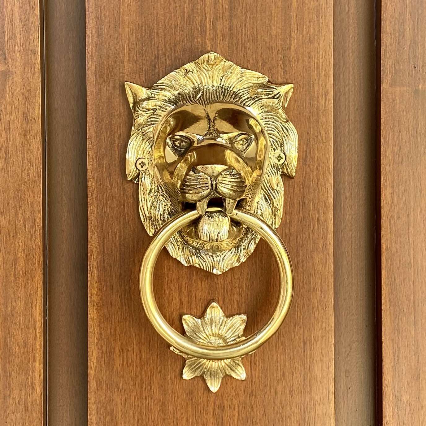 Historischer Türklopfer Löwe Türbeschlag Tür Messing im Antik-Stil 22cm