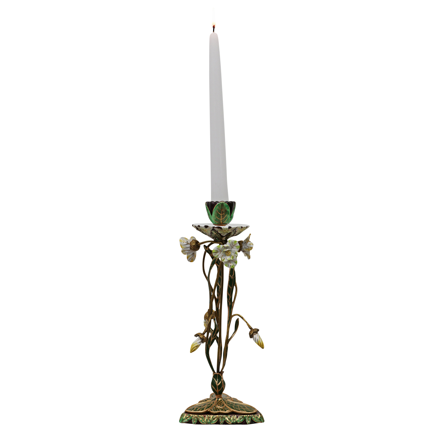 Kerzenständer Porzellan Messing Blume Rose Skulptur Antik-Stil 29cm