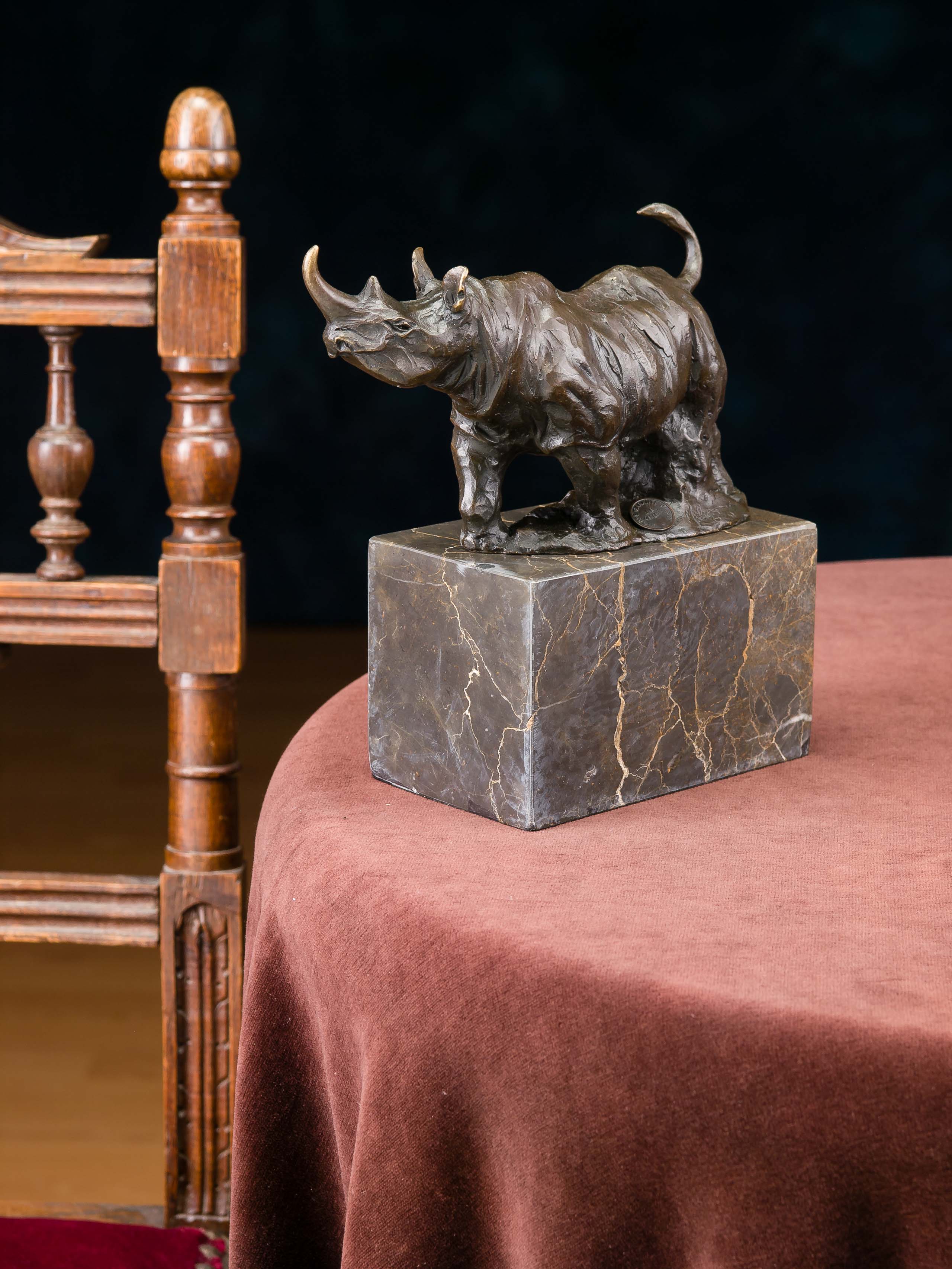 BRONZESKULPTUR NASHORN RHINOZEROS 2,5KG BRONZE MARMOR