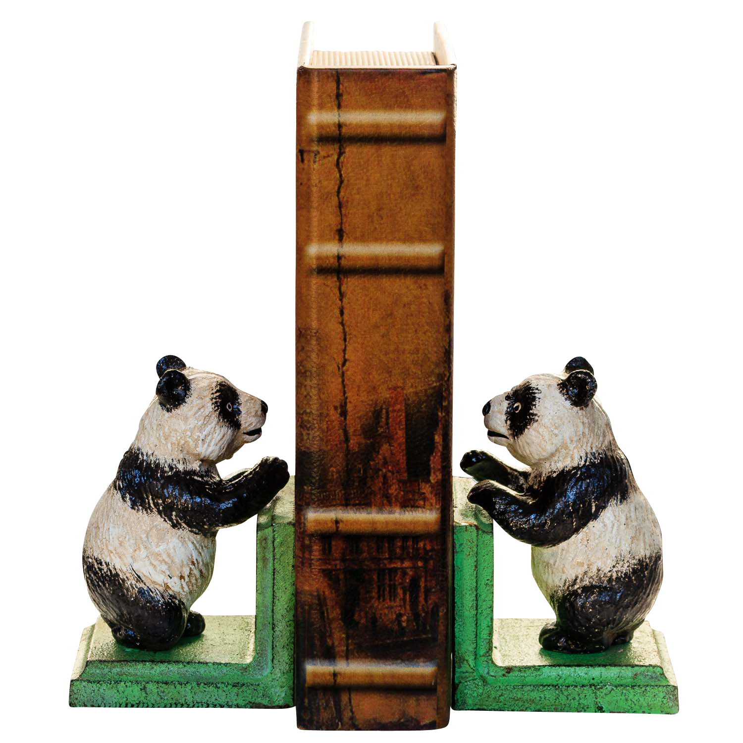 2 Buchstützen Buchständer Panda Pandabär Figur Skulptur Eisen Antik-Stil 14cm