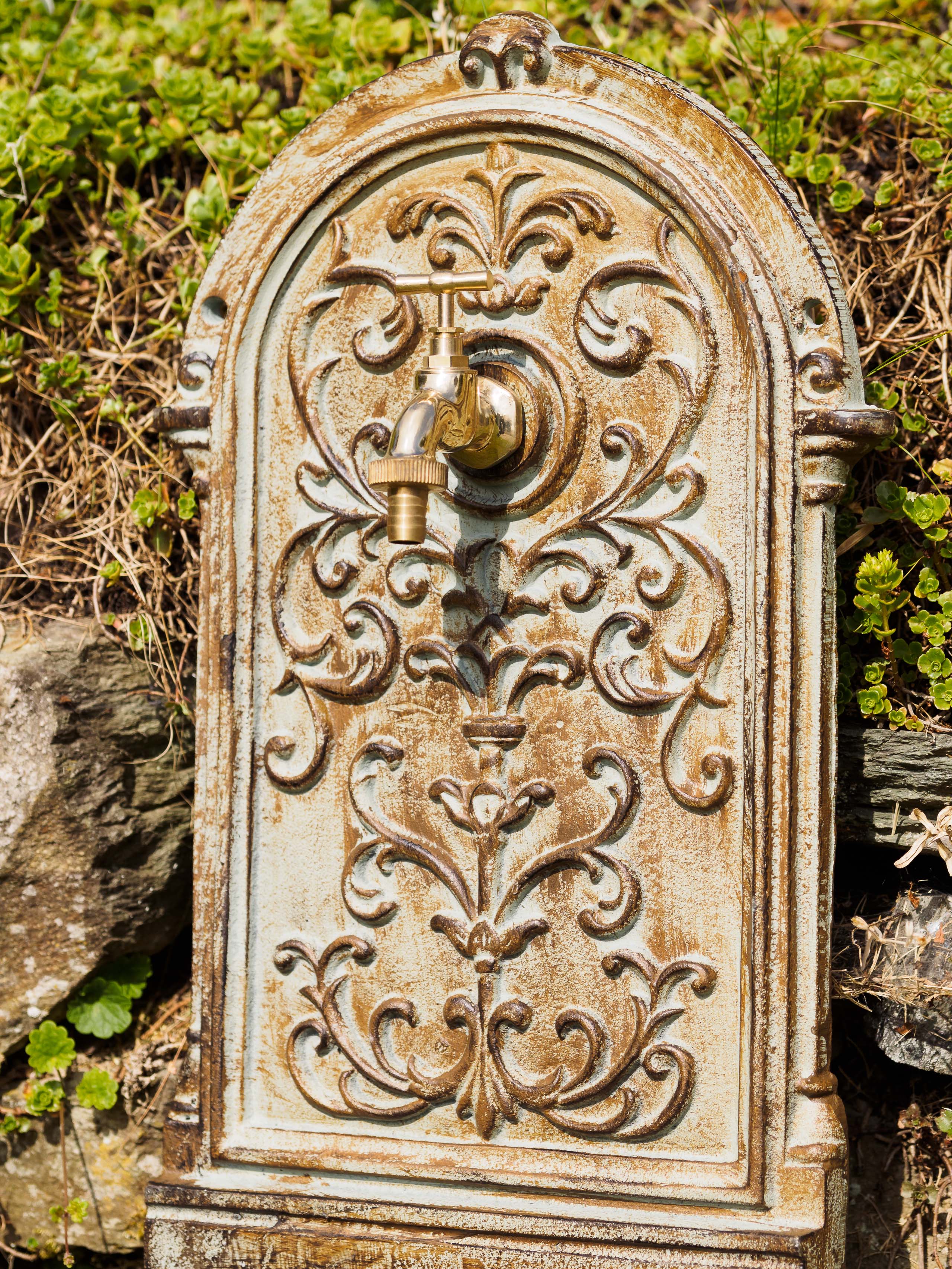 BRUNNEN 66CM 16KG WASCHBECKEN BRUNNEN EISEN GRÜN WANDBRUNNEN ANTIK STIL