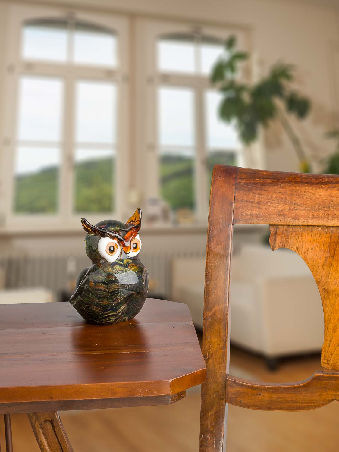 Glasfigur Figur Skulptur Eule Glas Glasskulptur im Murano Antik-Stil - 15cm