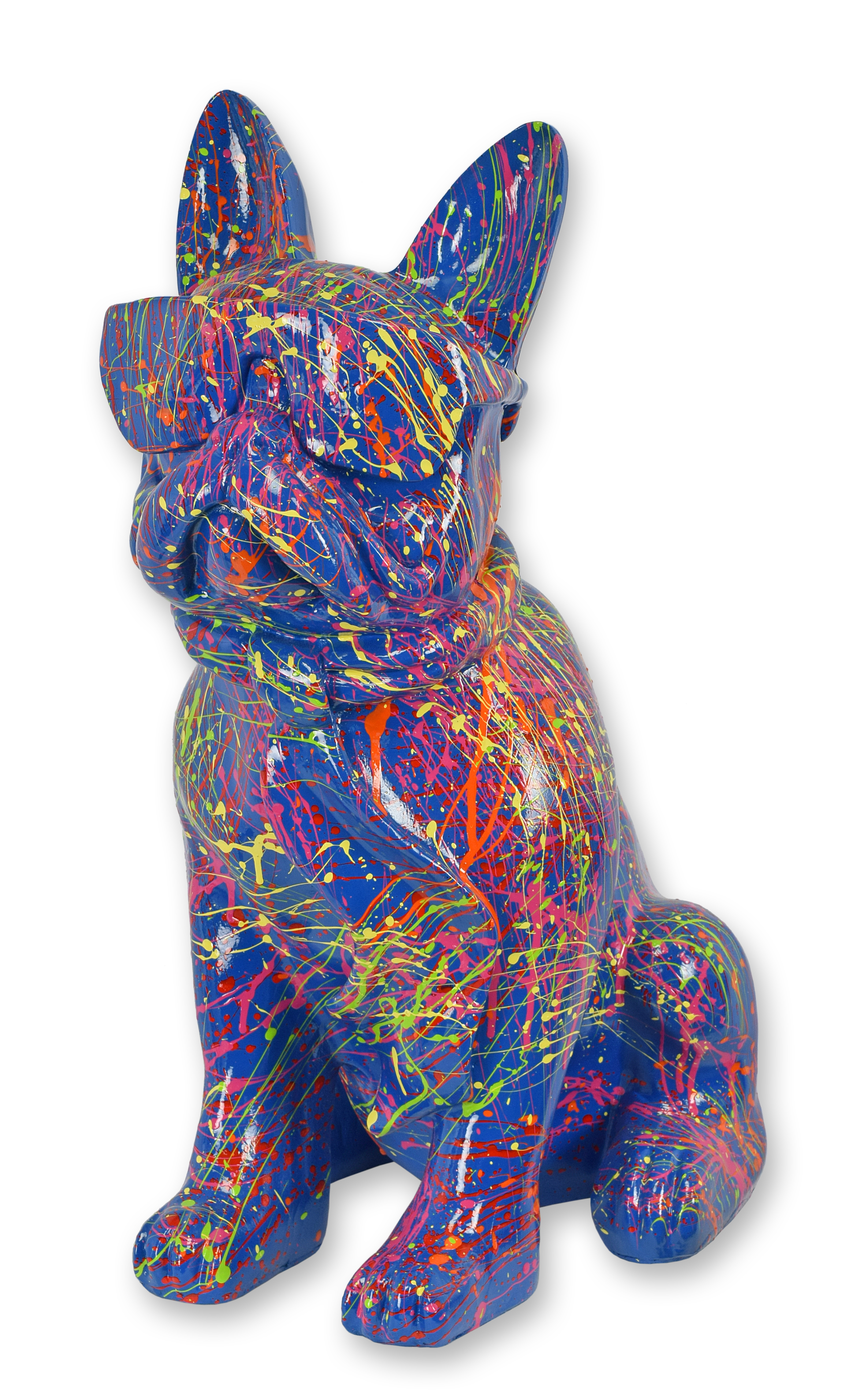 Figur Bulldogge mit Sonnenbrille und Krawatte blaue Spritzer Replikat Retro Design Dekoration