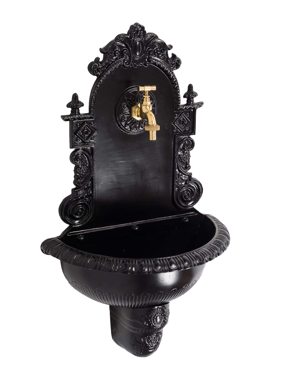 Brunnen Wandbrunnen Aluminium Waschbecken im Nostalgie schwarz Antik-Stil 72cm