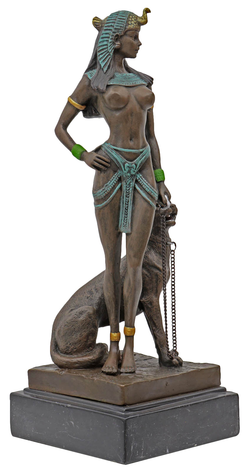 Bronzeskulptur Kleopatra Cleopatra Panther Antik-Stil Bronze Figur Statue 26cm